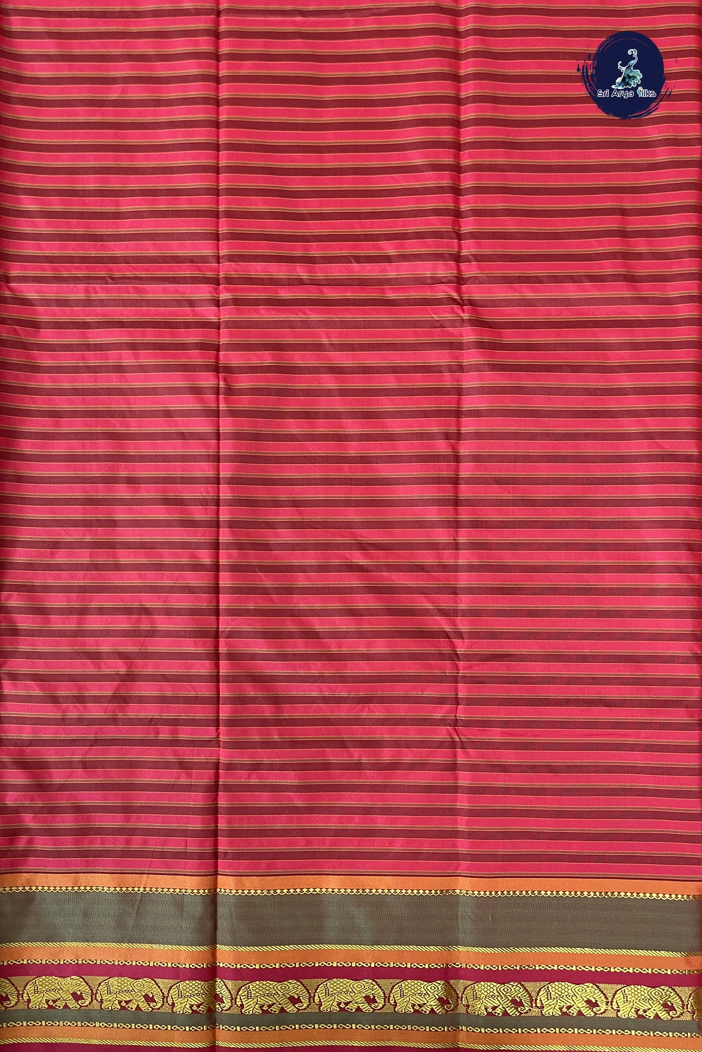 Green Semi Silk Saree With Stripes Pattern