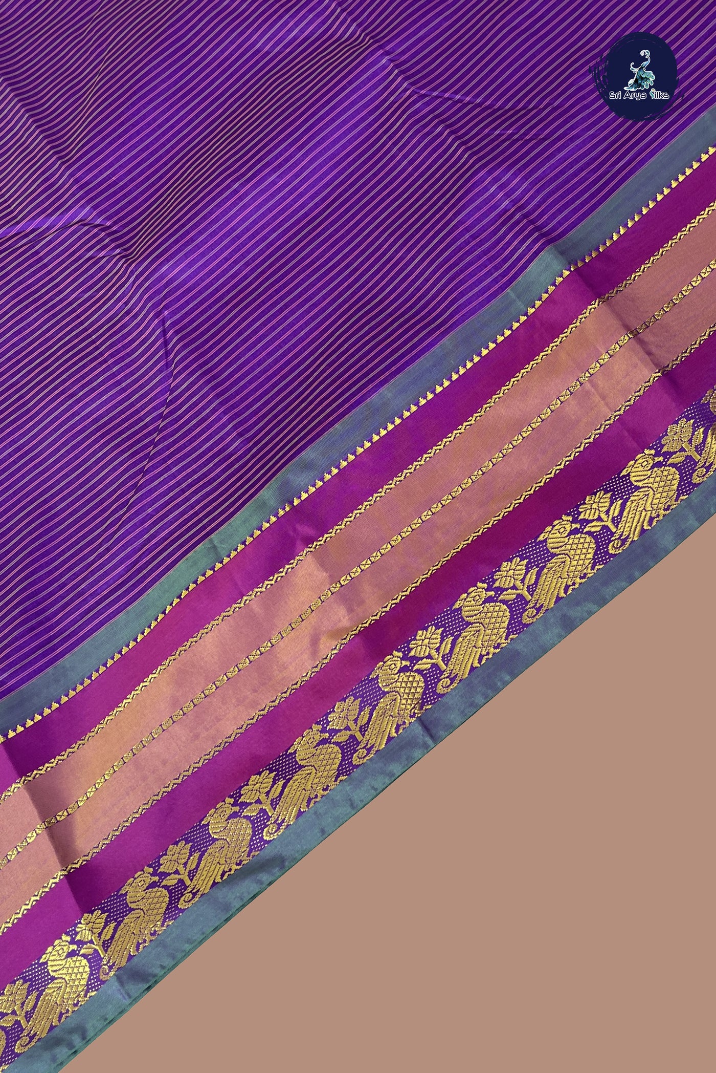 Violet Semi Silk Saree With Stripes Pattern