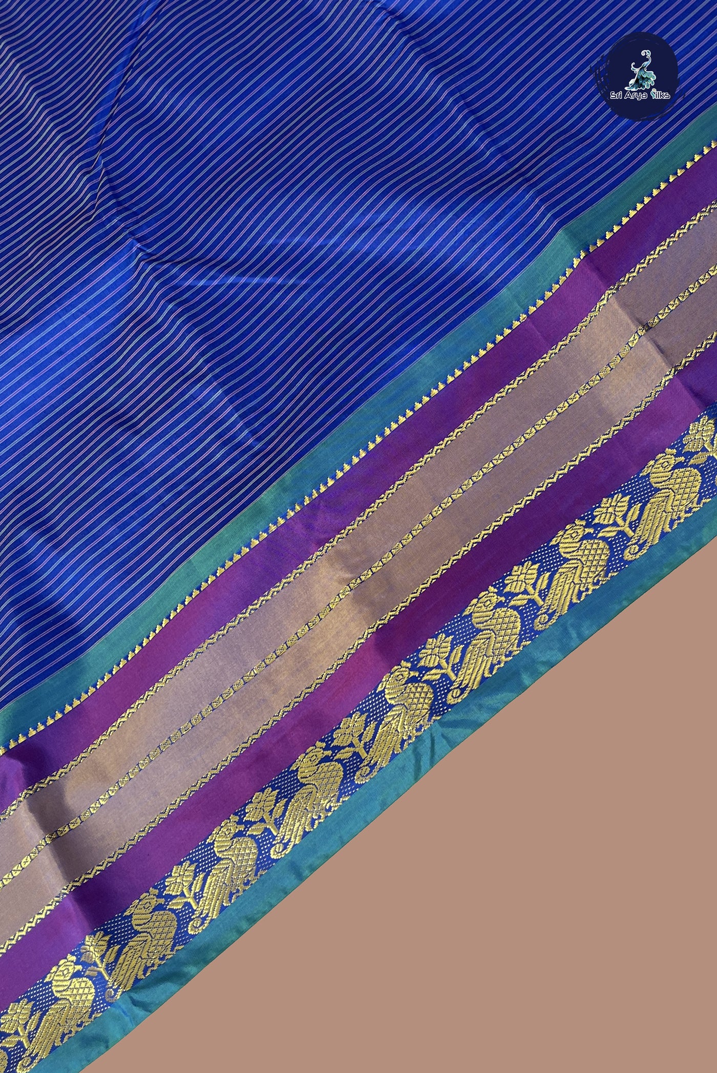 Blue Semi Silk Saree With Stripes Pattern