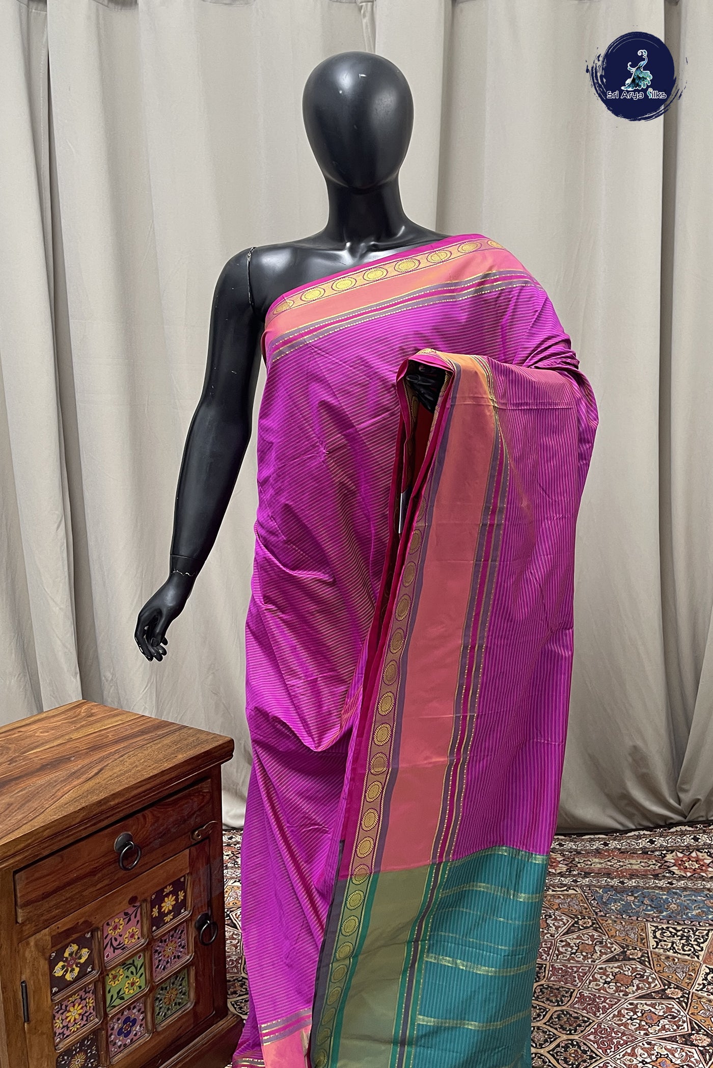Pink Semi Silk Saree With Stripes Pattern