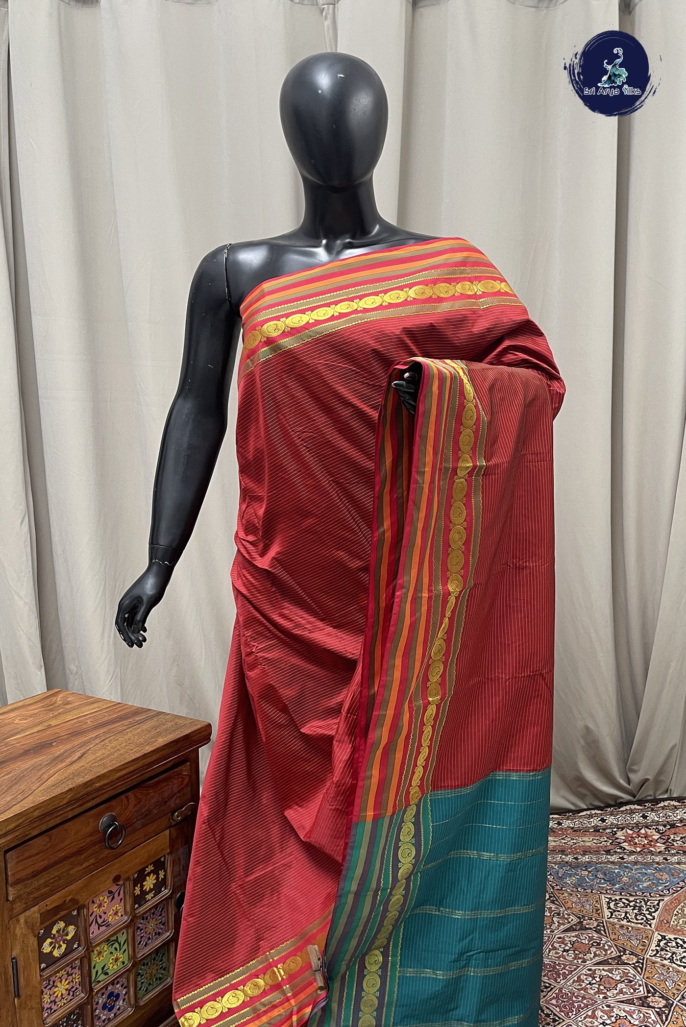 Maroon Semi Silk Saree With Stripes Pattern