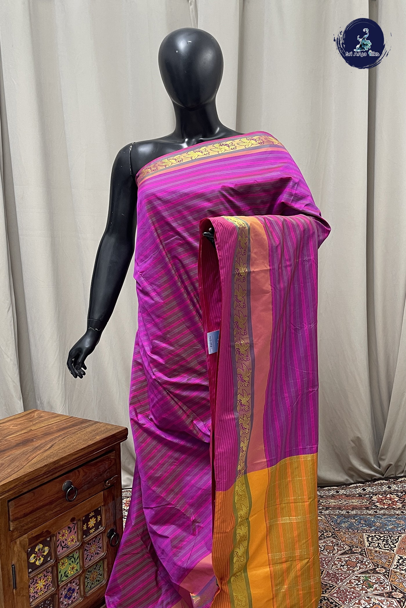 Multi Colour Semi Silk Saree With Stripes Pattern