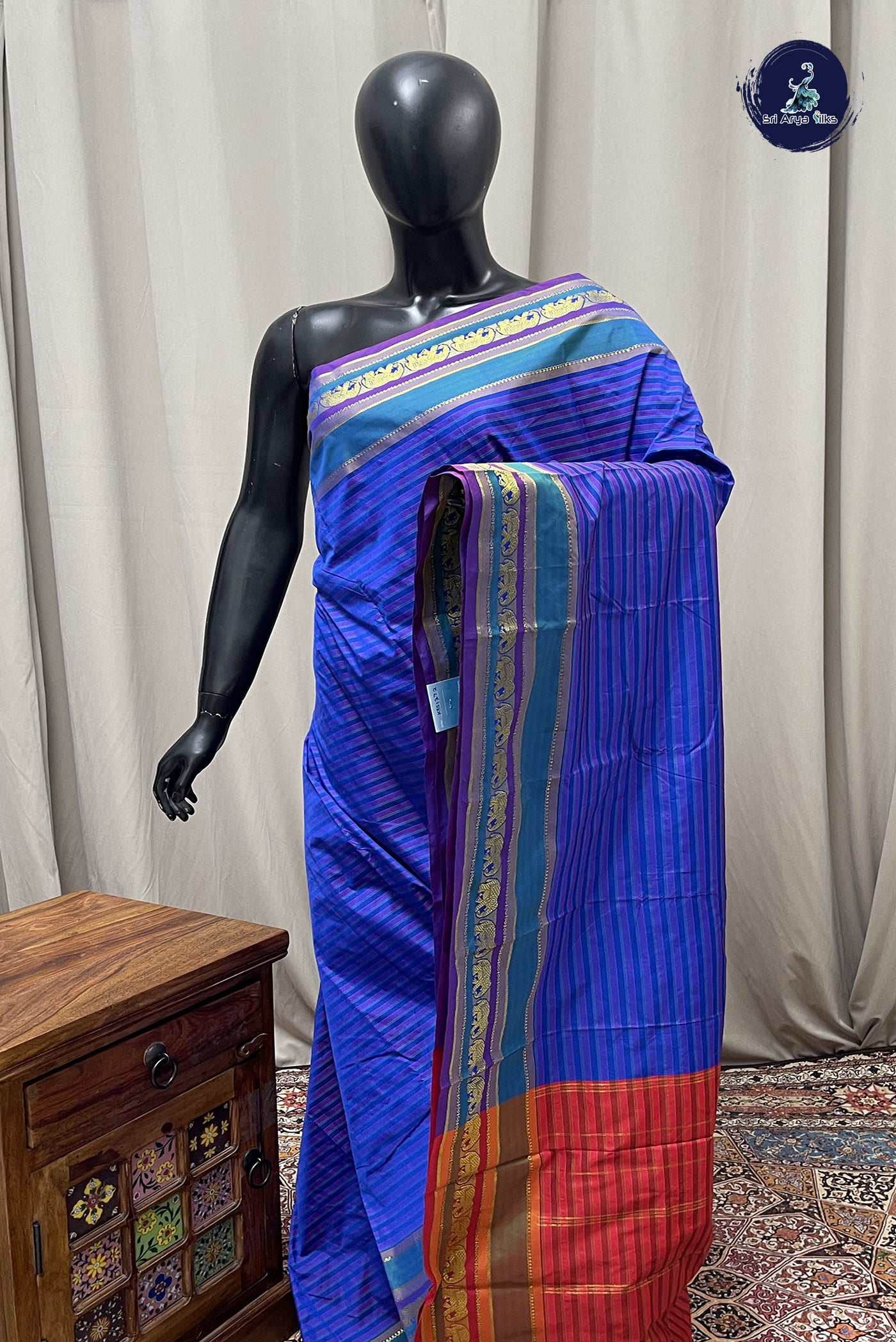 Multi Colour Semi Silk Saree With Stripes Pattern