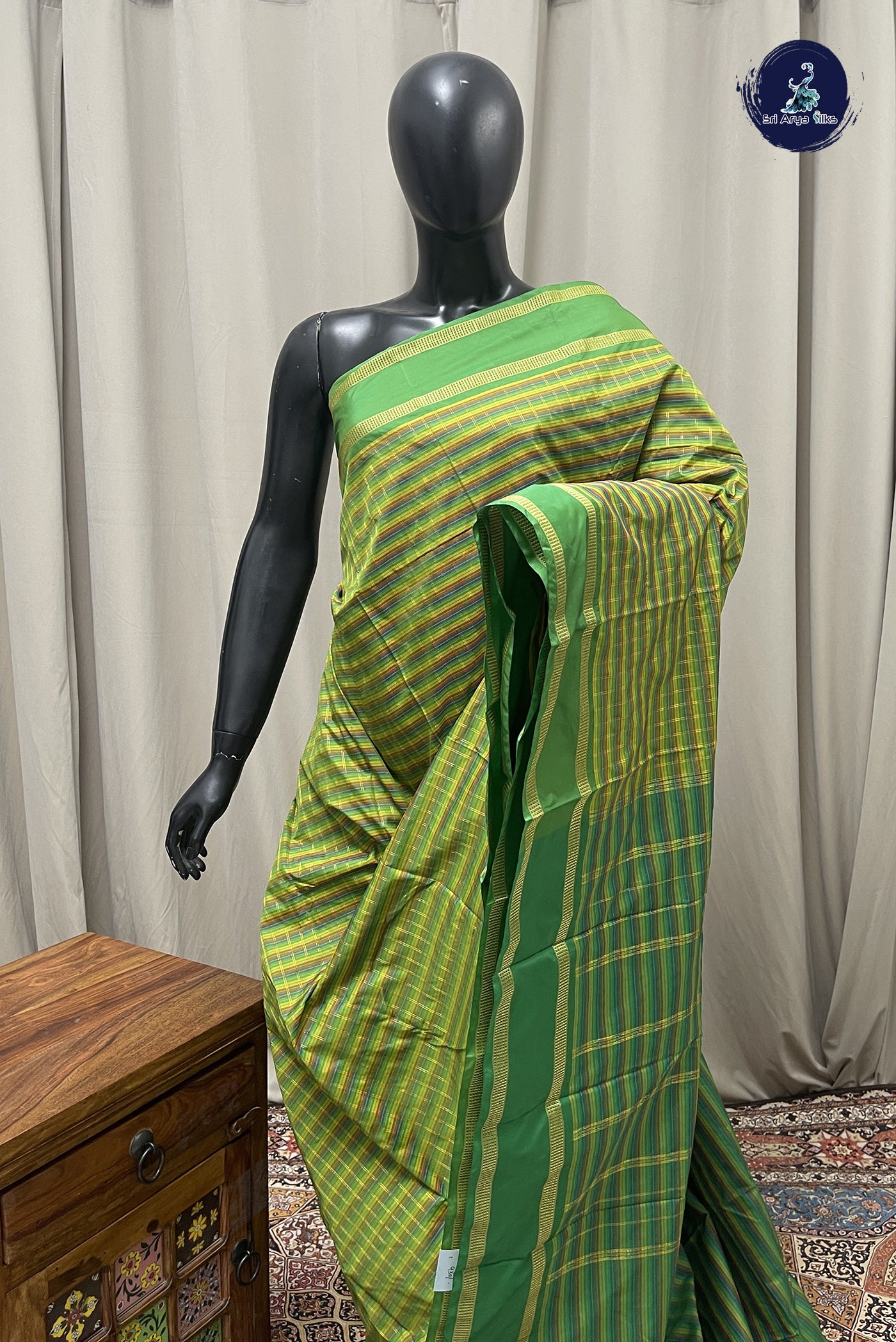 Multi Colour Semi Silk Saree With Checked Pattern