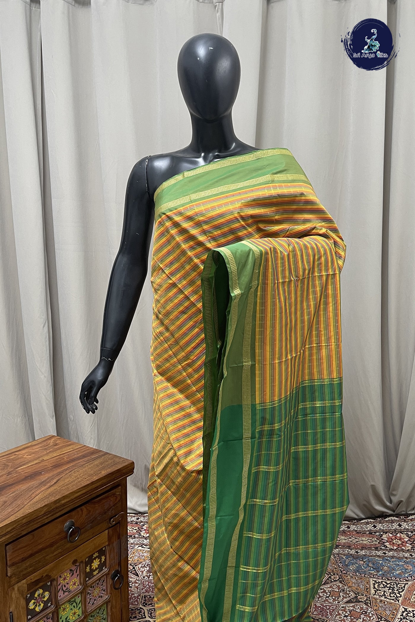 Multi Colour Semi Silk Saree With Checked Pattern