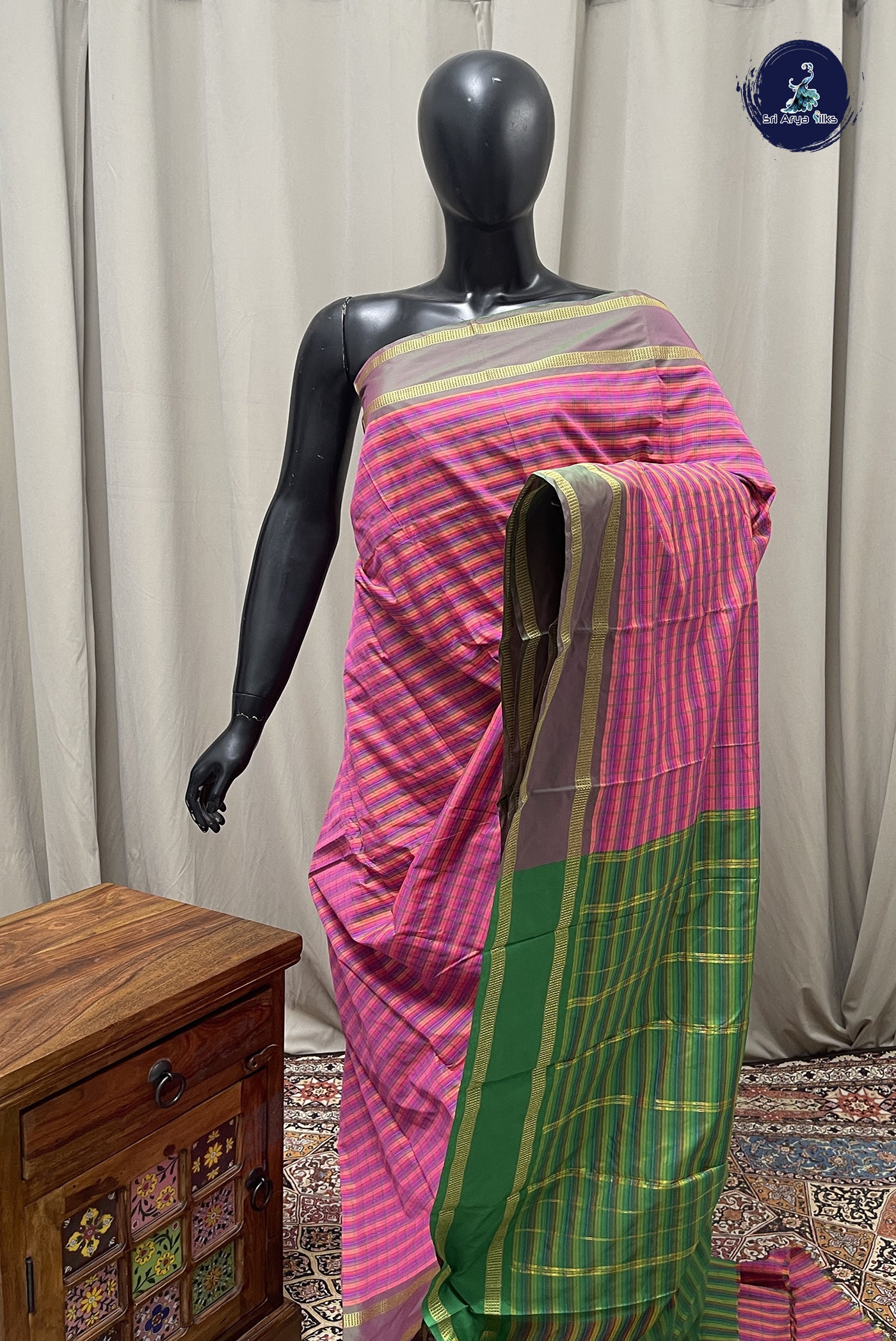 Multi Colour Semi Silk Saree With Checked Pattern