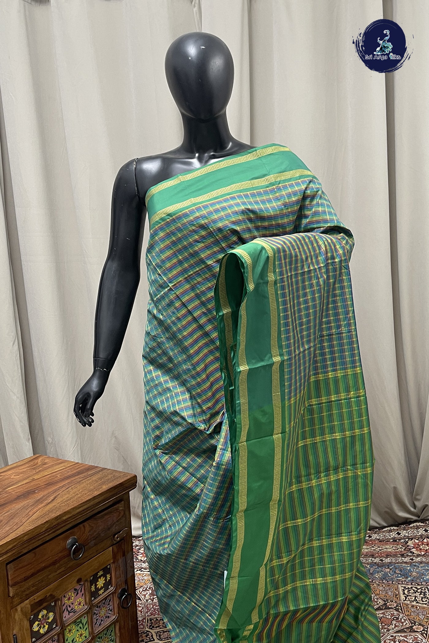 Multi Colour Semi Silk Saree With Checked Pattern