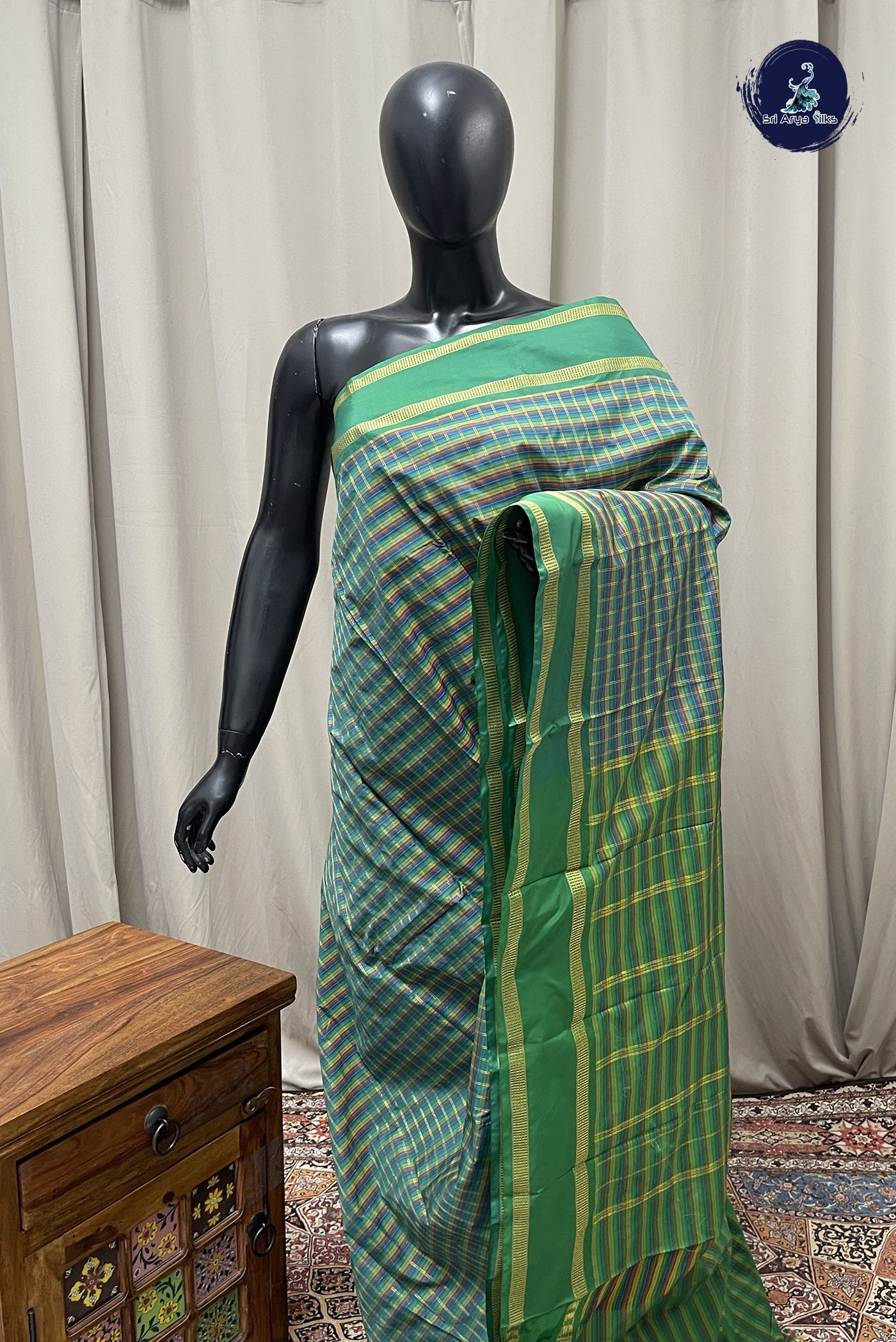 Multi Colour Semi Silk Saree With Checked Pattern