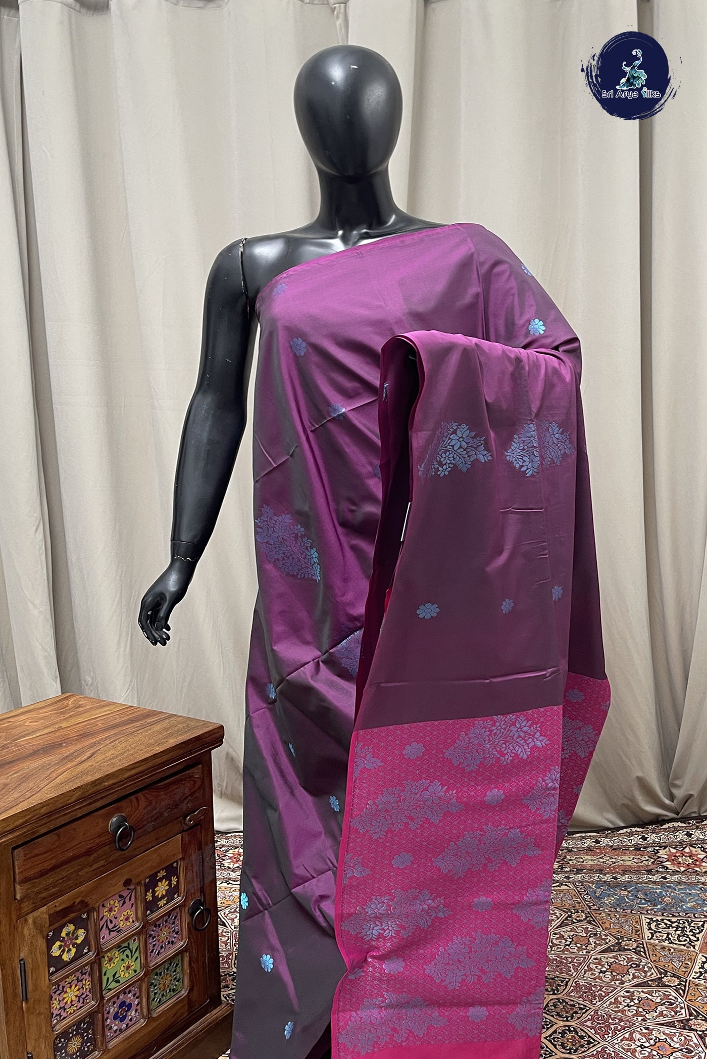Dual Tone Purple Semi Soft Silk Saree With Zari Buttas Pattern