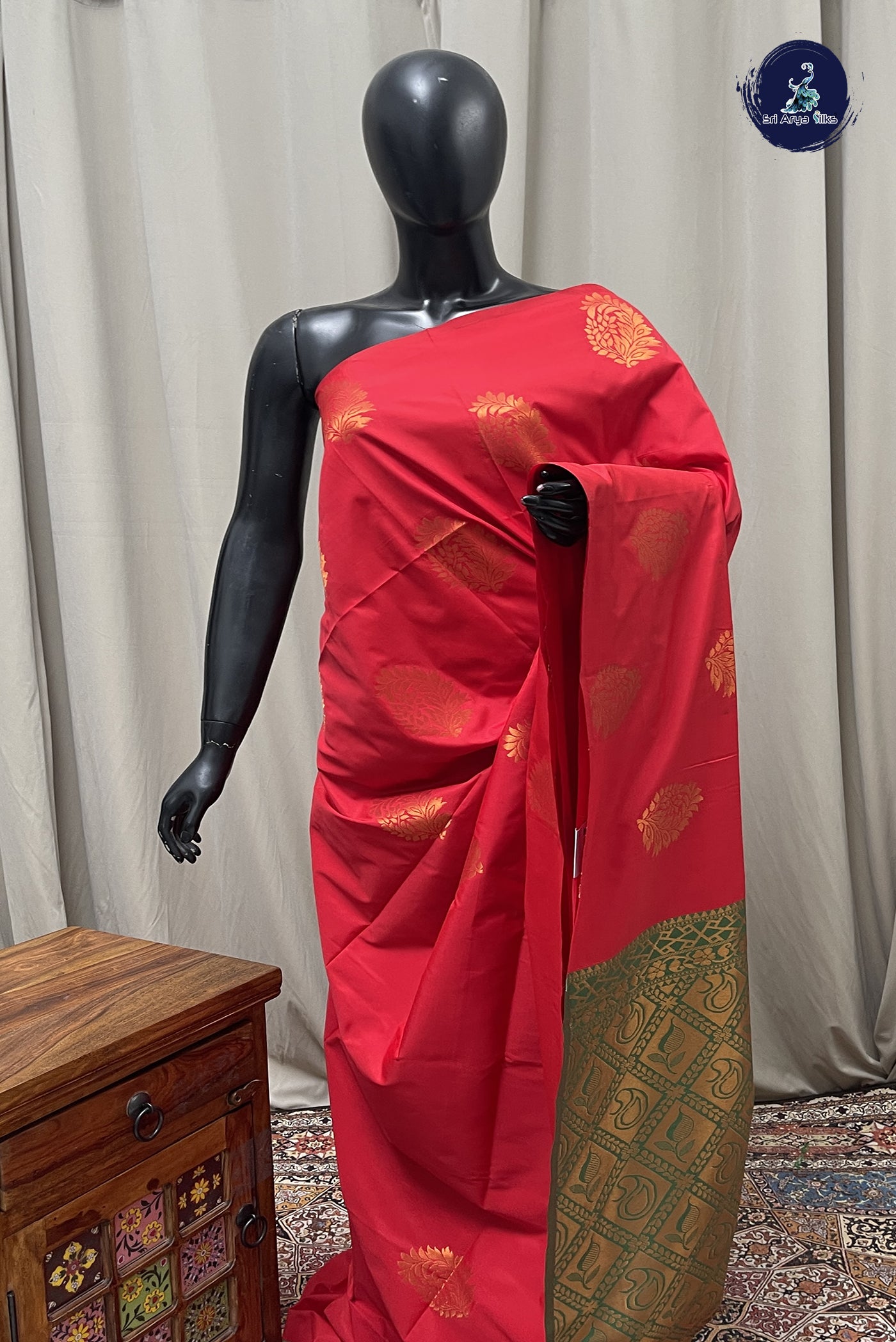 Red Semi Soft Silk Saree With Zari Buttas Pattern
