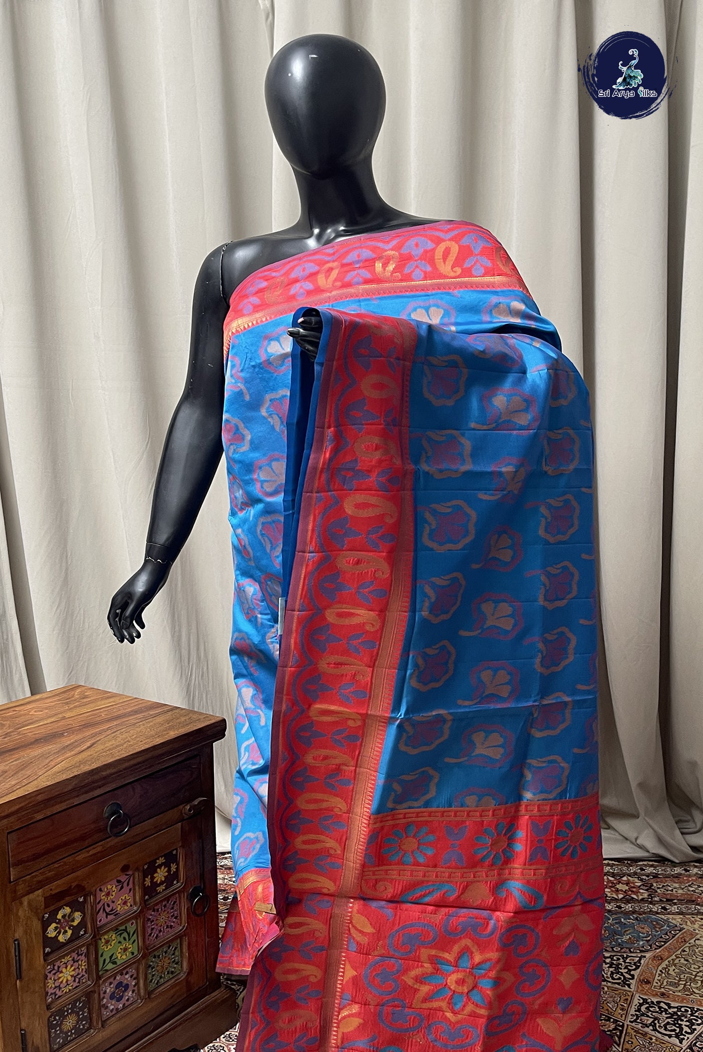 Blue Semi Silk Saree With Zari Buttas Pattern