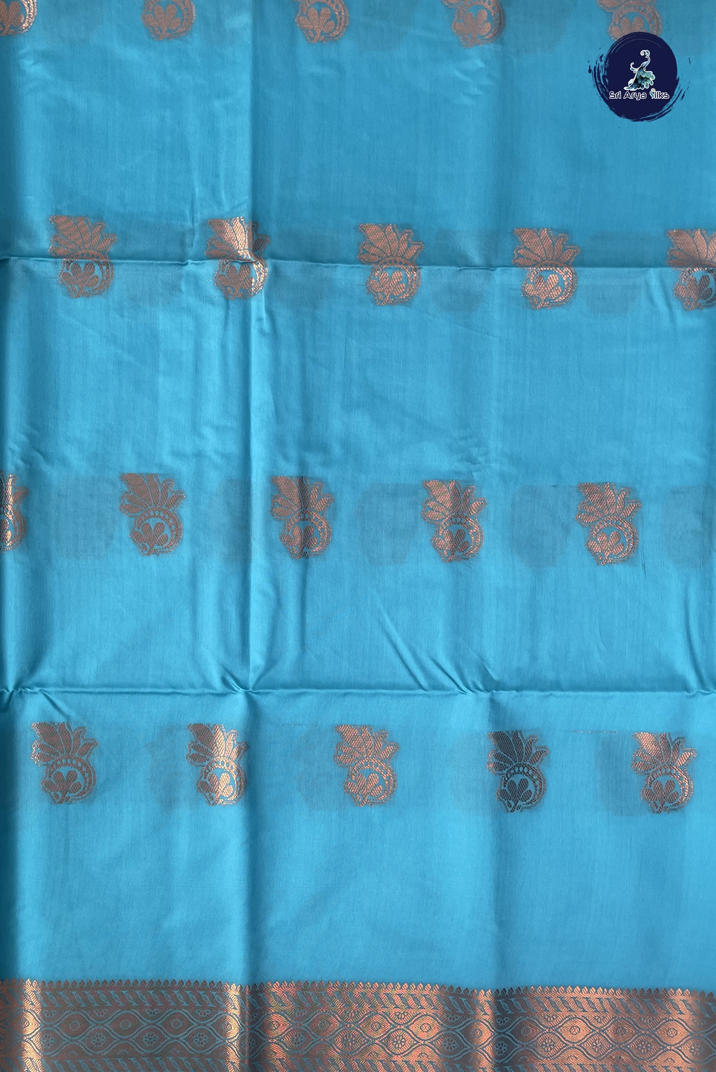 Light Blue Semi Silk Saree With Zari Buttas Pattern