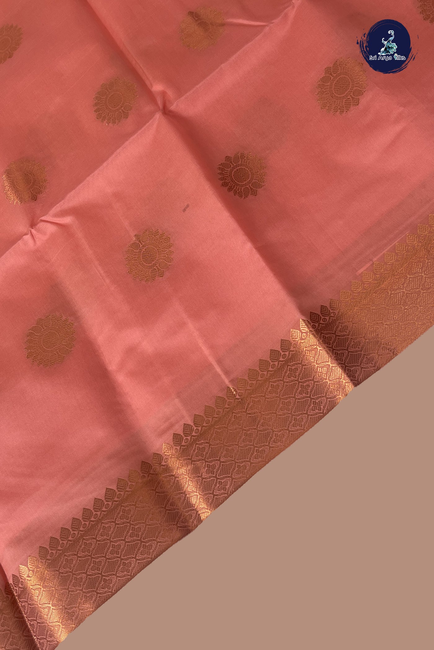 Peach Semi Silk Saree With Zari Buttas Pattern