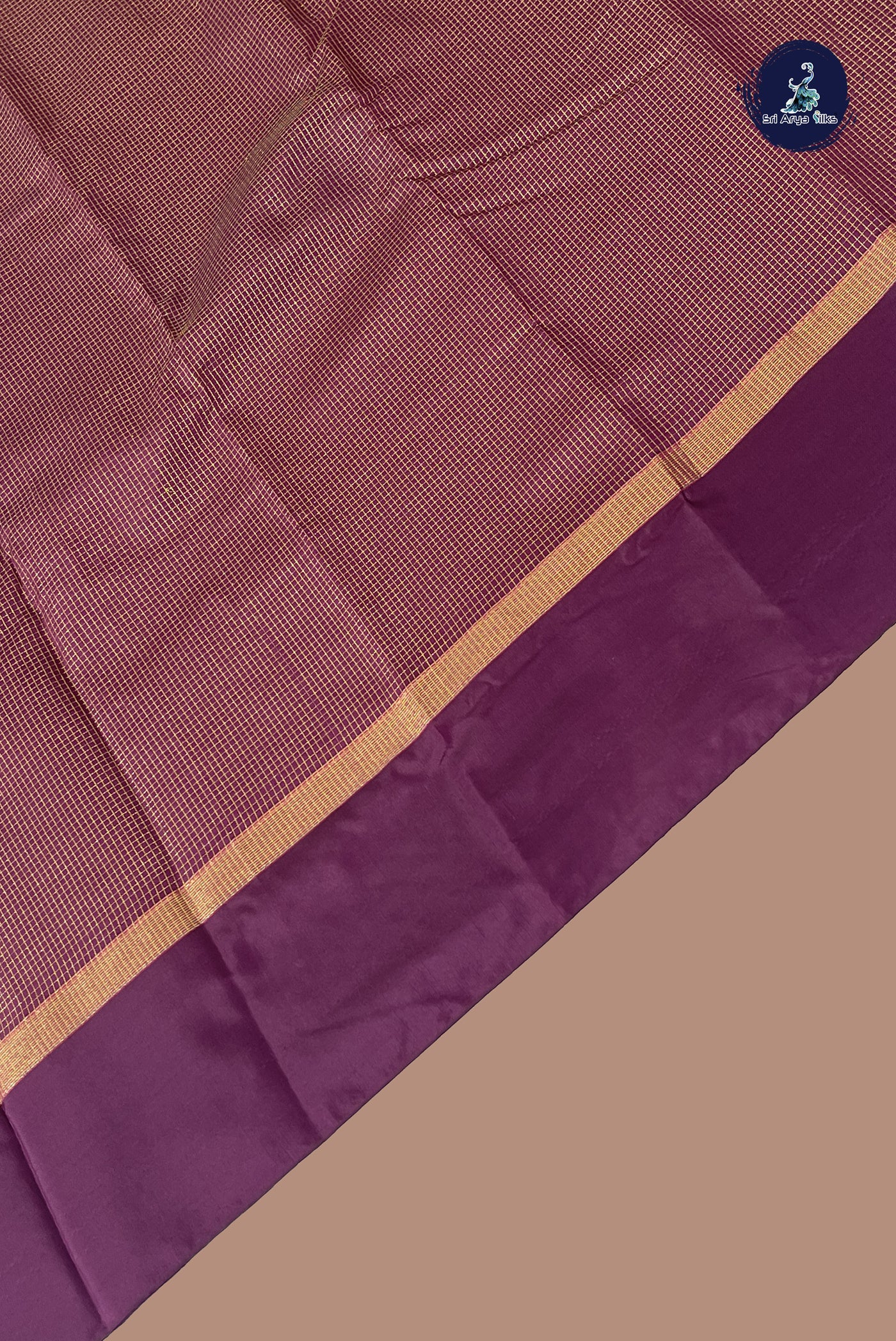 Coffee Brown Semi Silk Saree With Zari Checked Pattern