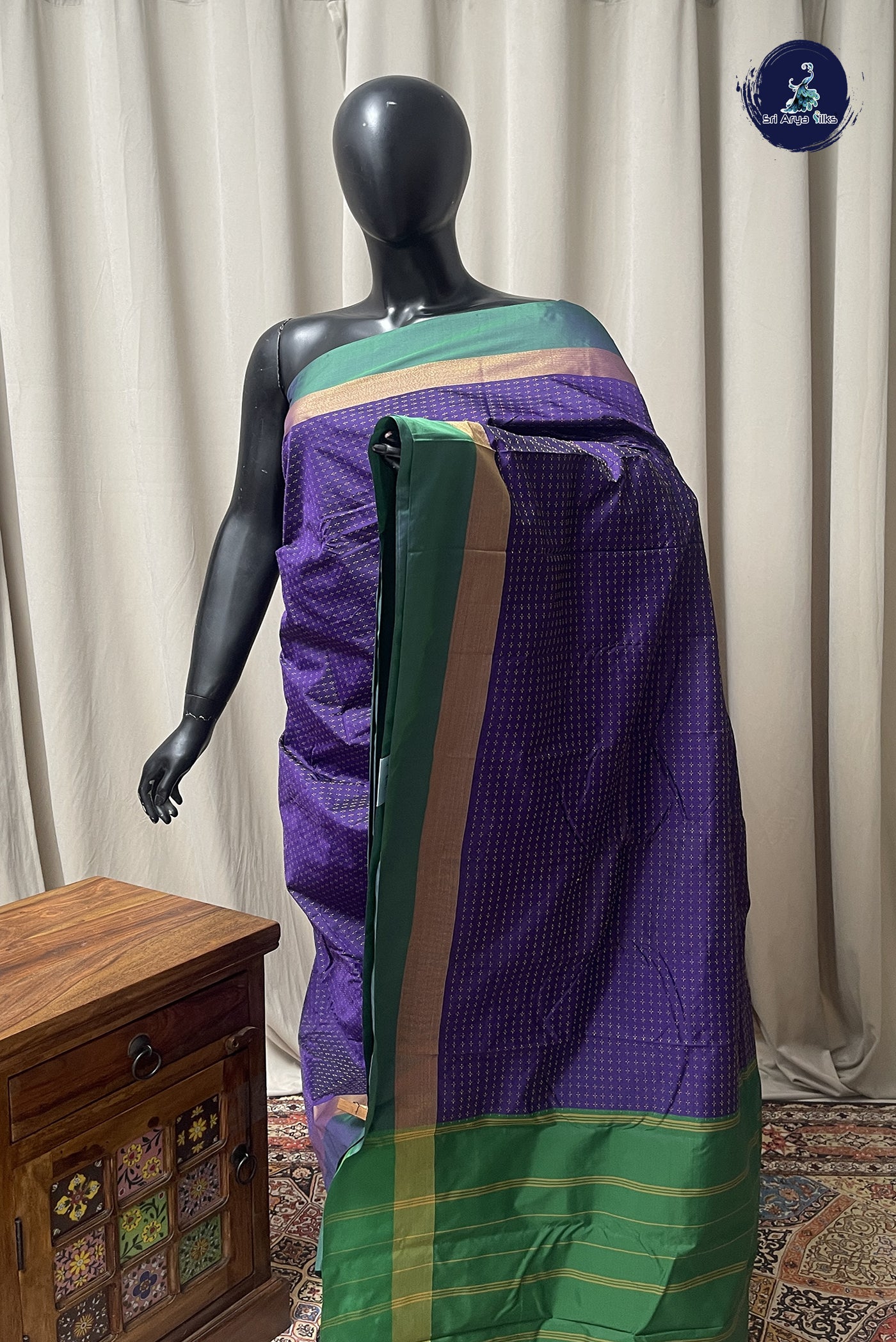Navy Blue Semi Silk Saree With Buttas Pattern