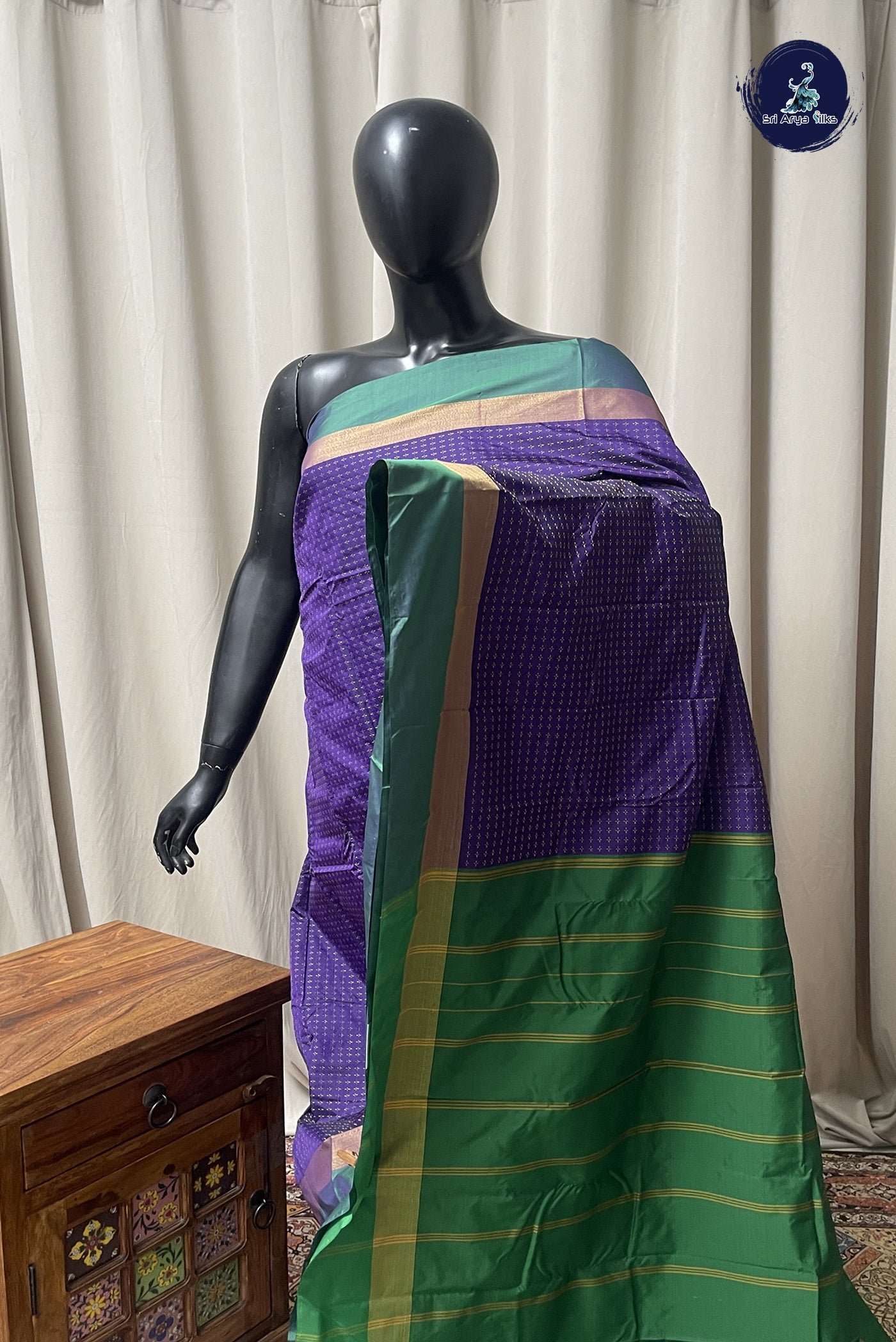 Navy Blue Semi Silk Saree With Buttas Pattern