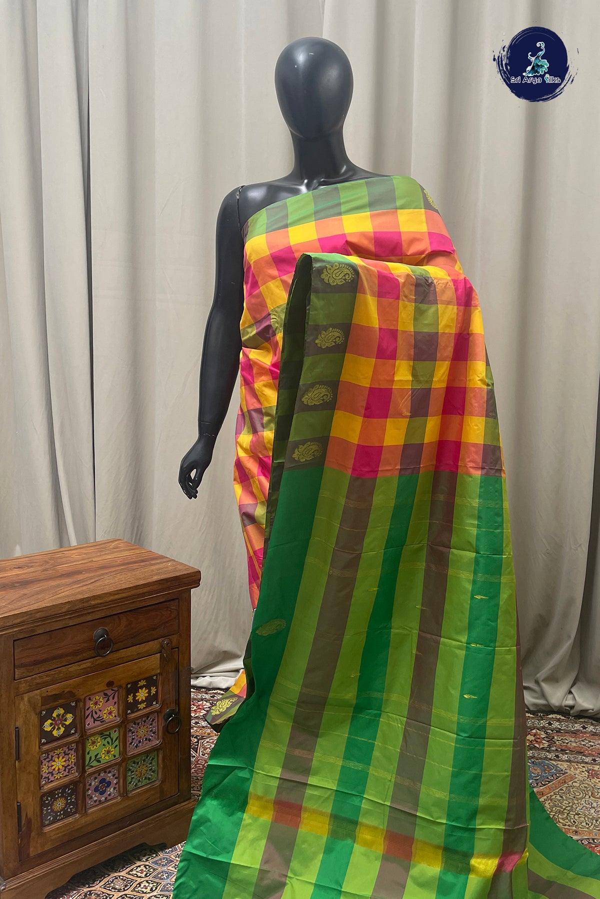 Multi Colour Semi Silk Saree With Paalum Pazham Kattam Pattern