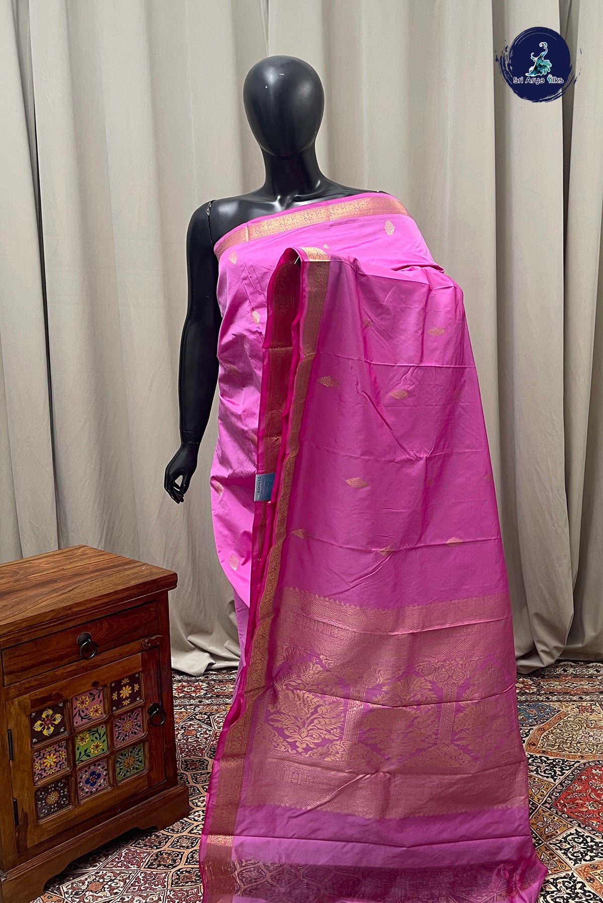 Lotus Pink Semi Silk Saree With Zari Buttas Pattern