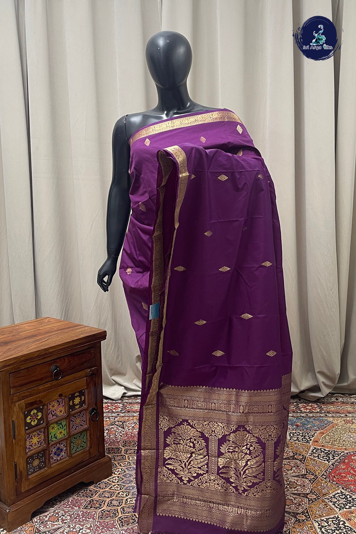 Jamun Semi Silk Saree With Zari Buttas Pattern