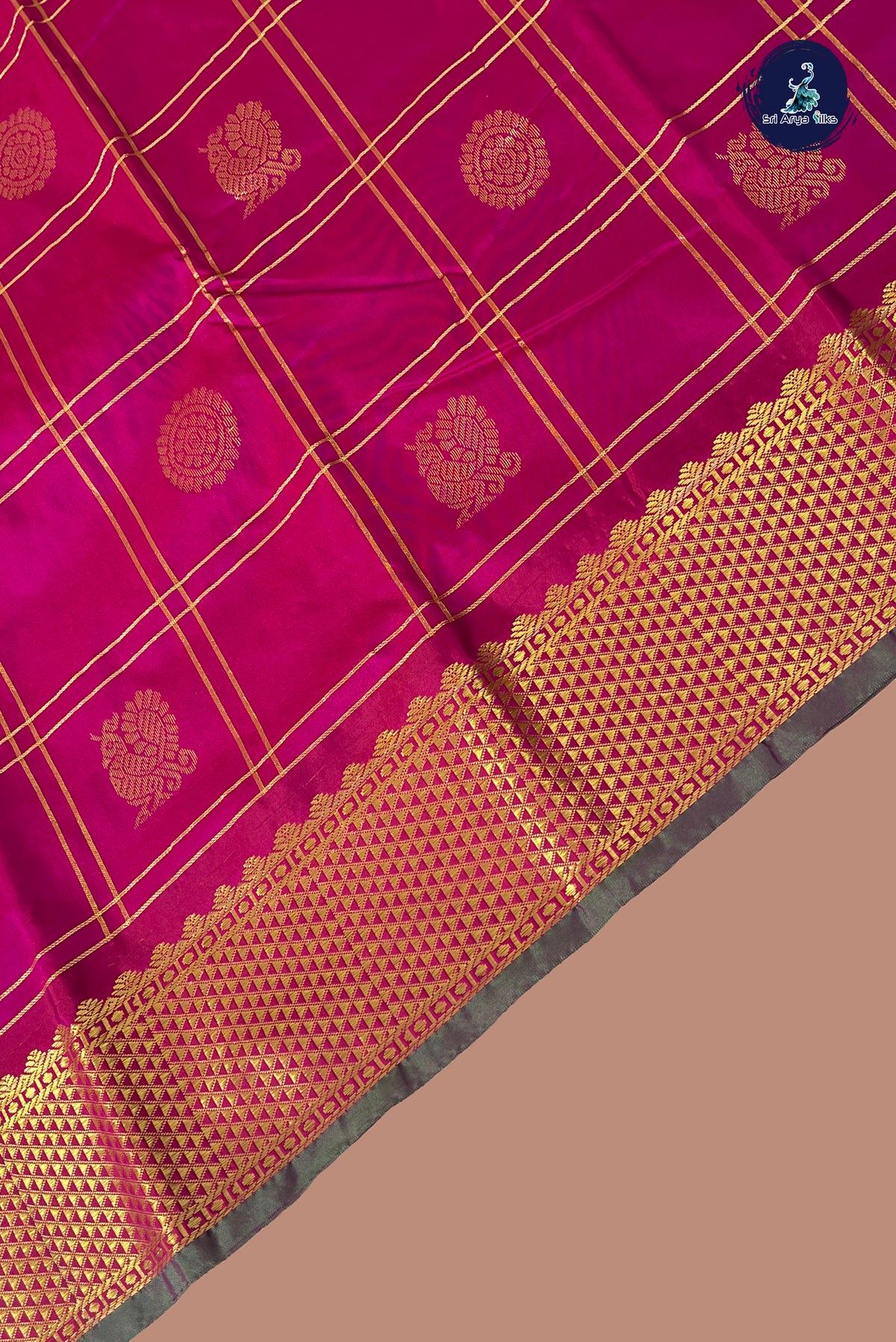 Magenta Semi Silk Saree With Zari Checked Pattern