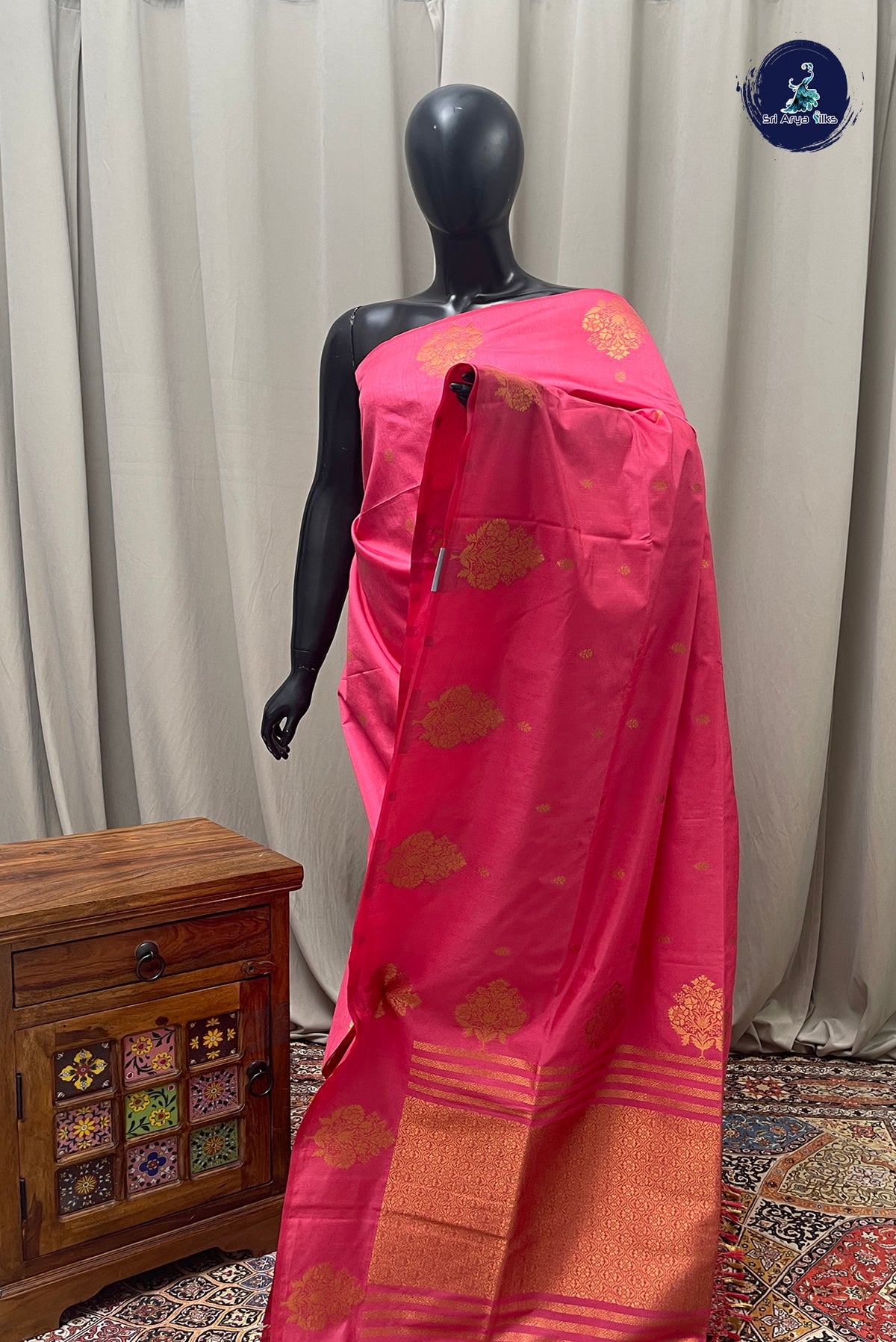 Pink Semi Silk Saree With Zari Buttas Pattern