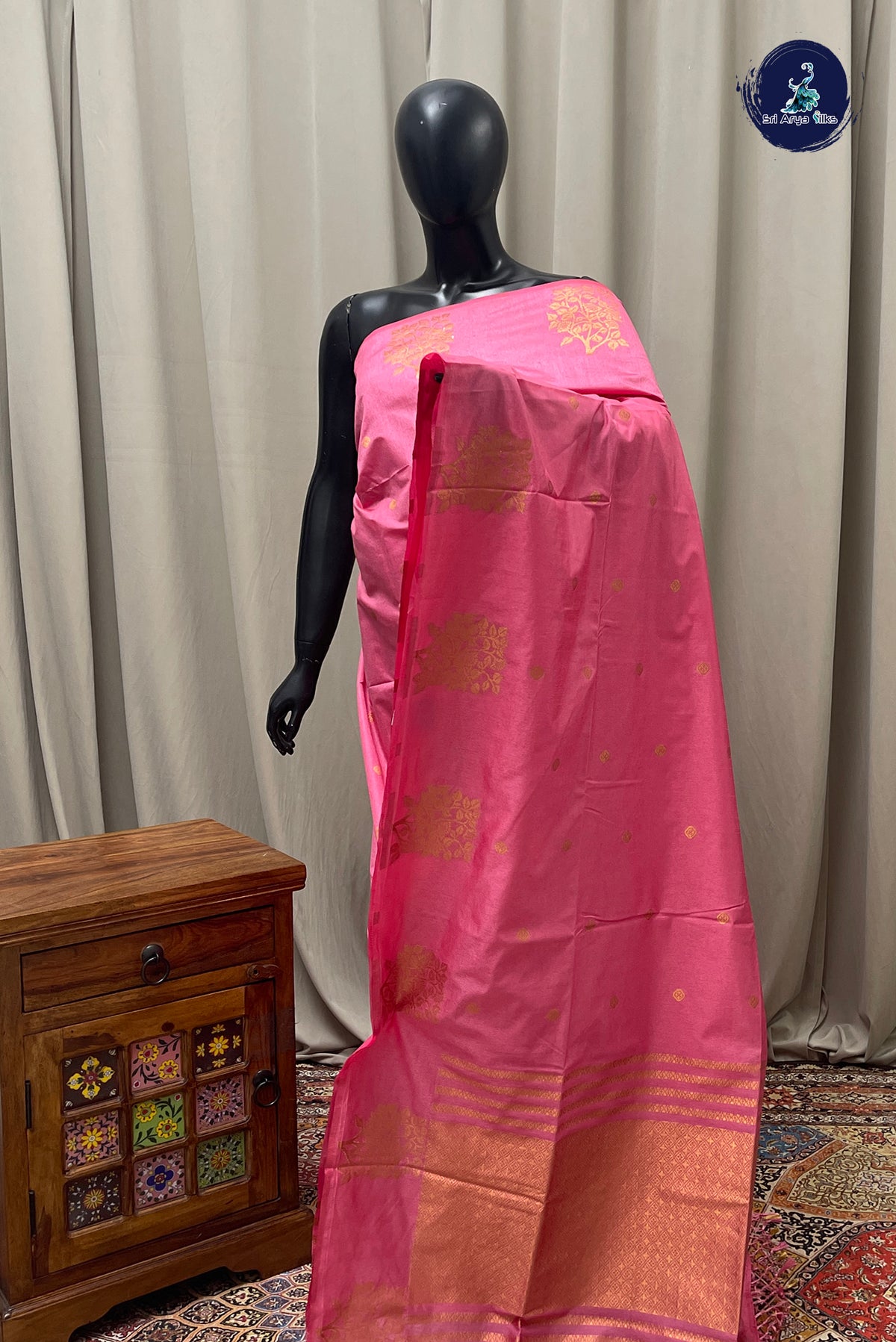 Light Pink Semi Silk Saree With Zari Buttas Pattern