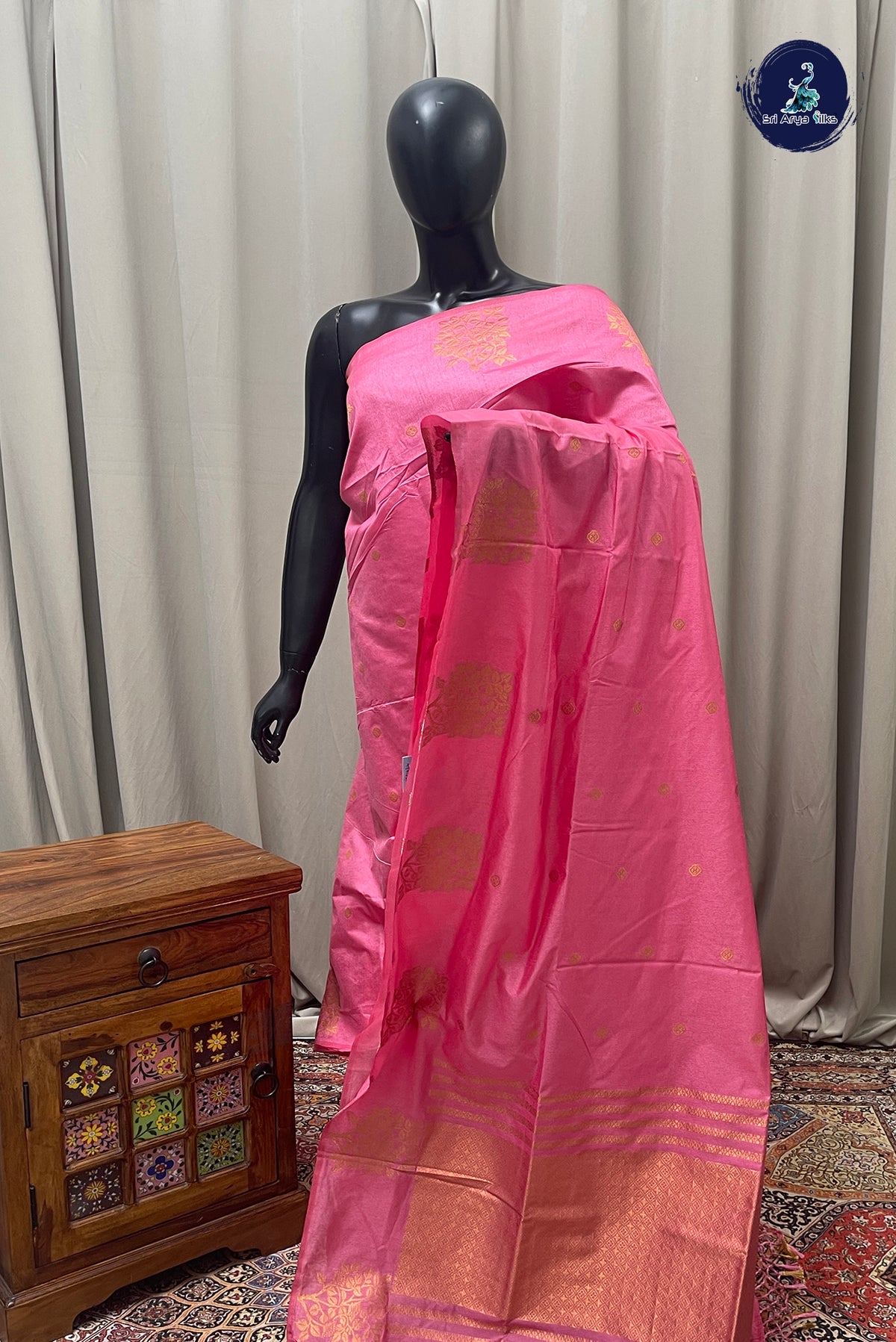 Light Pink Semi Silk Saree With Zari Buttas Pattern