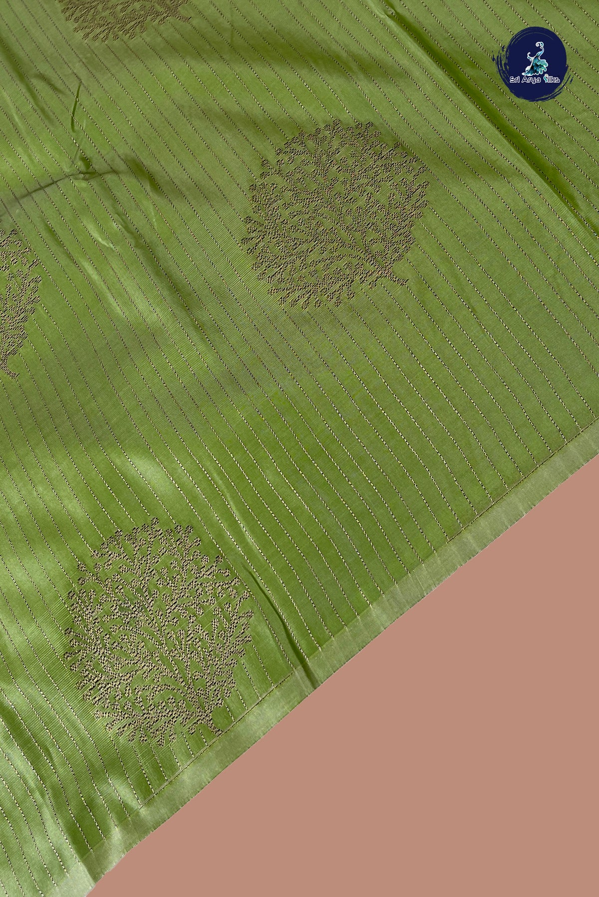 Green Semi Silk Saree With Stripes Pattern