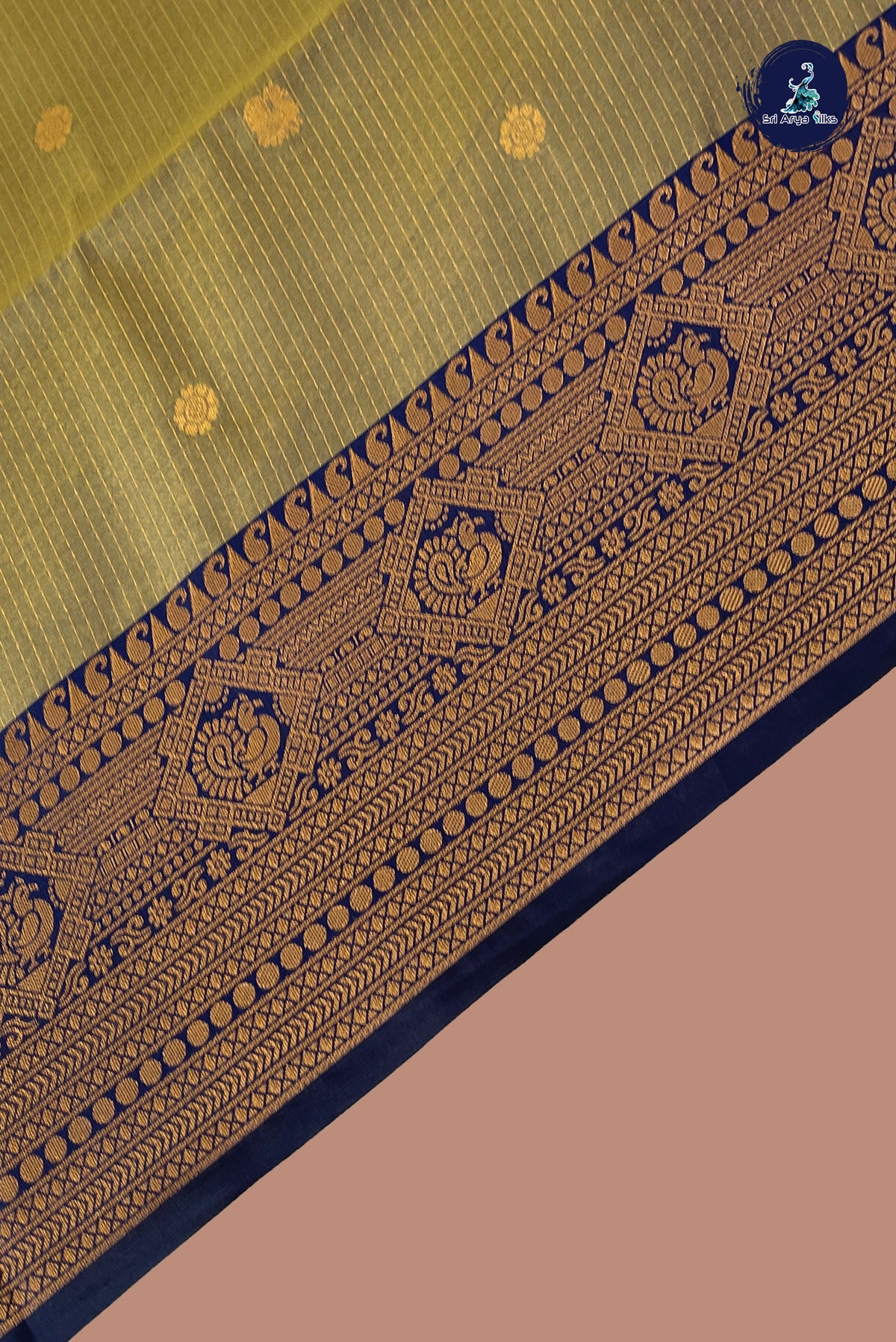 Dual Tone Green Semi Silk Saree With Stripes Pattern