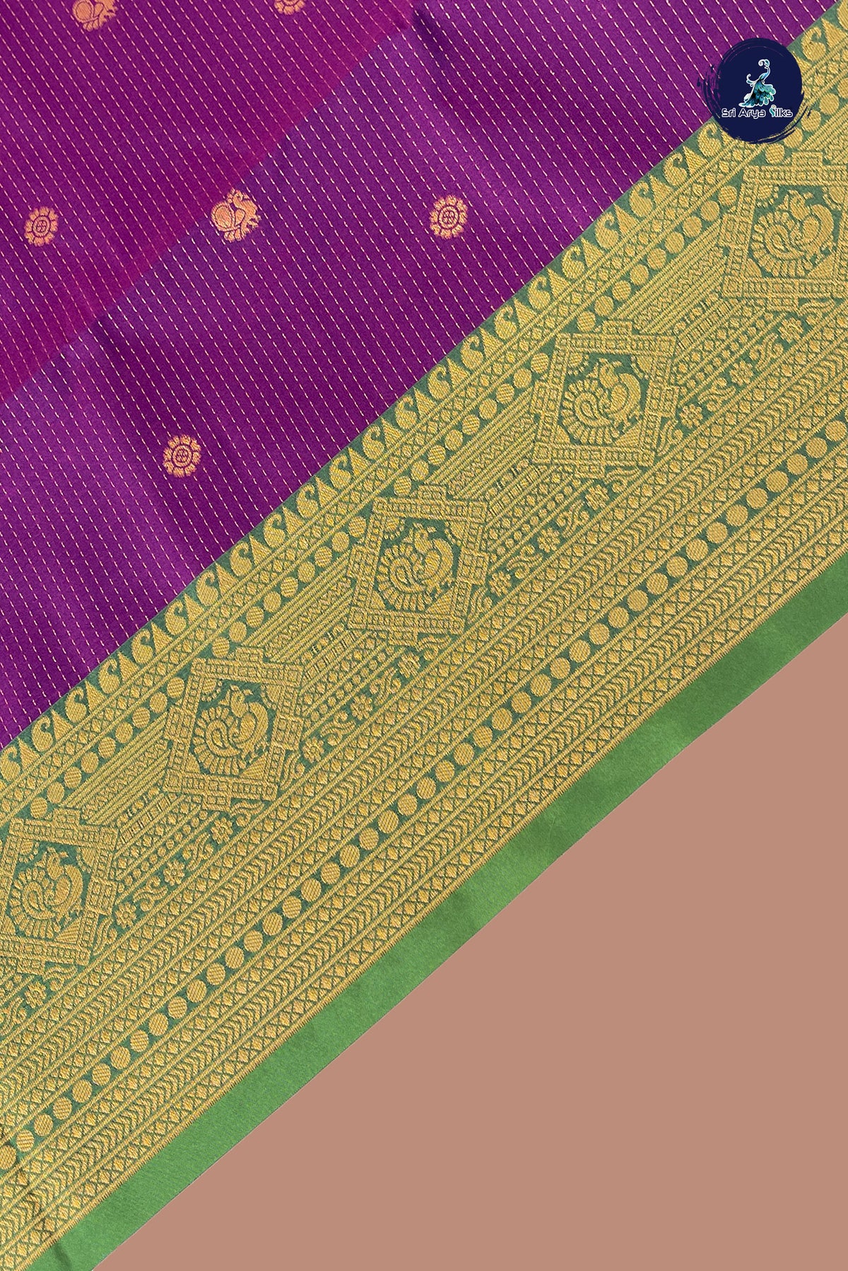 Purple Semi Silk Saree With Stripes Pattern
