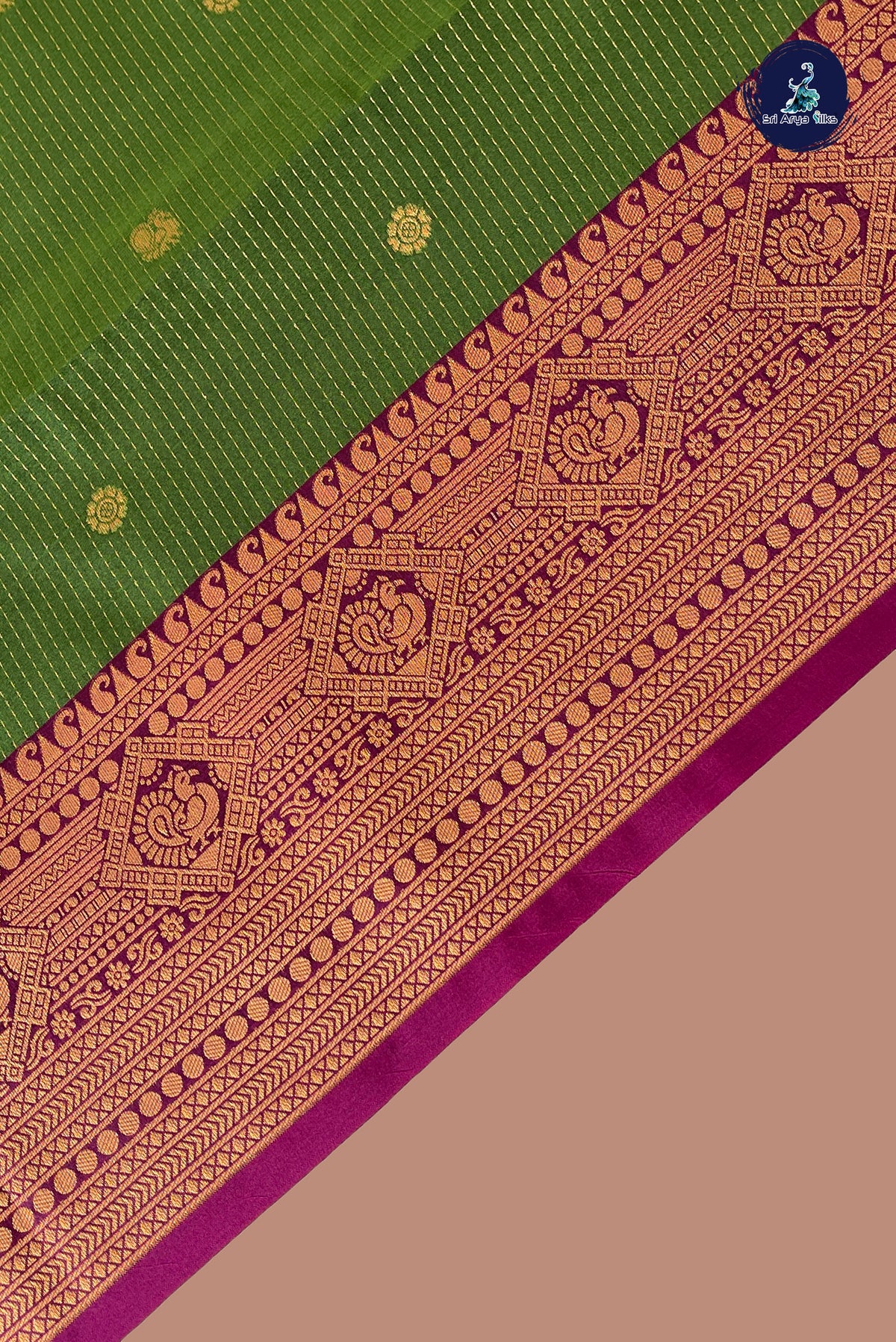 Green Semi Silk Saree With Stripes Pattern