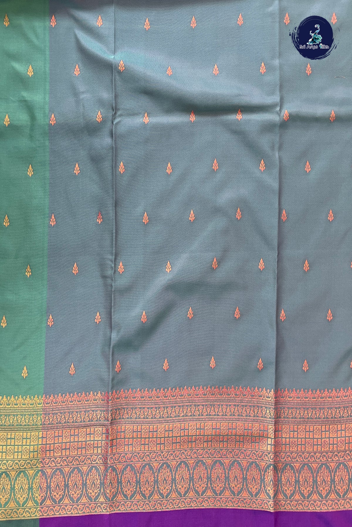 Dual Tone Violet Semi Silk Saree With Zari Buttas Pattern