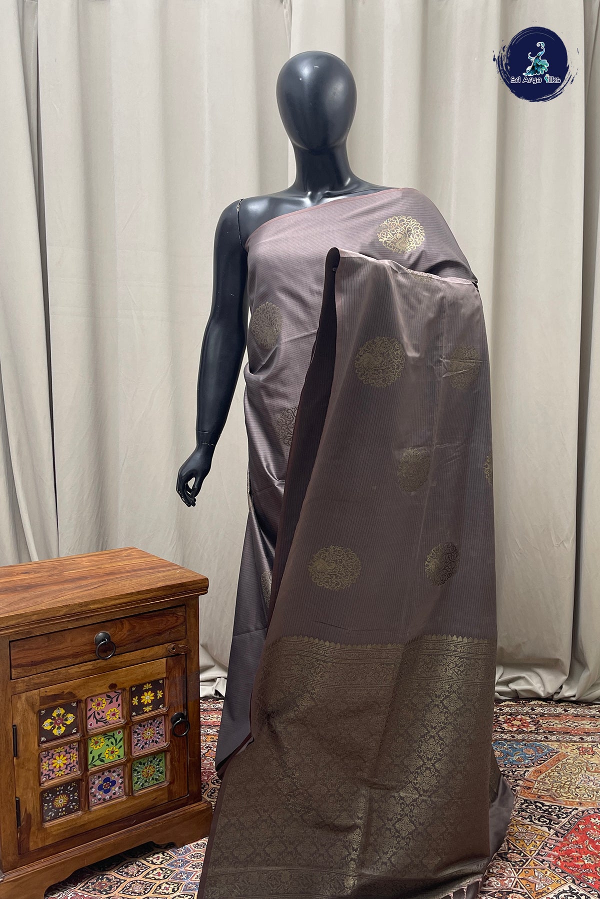 Dual Tone Grey Semi Soft Silk Saree With Zari Buttas Pattern
