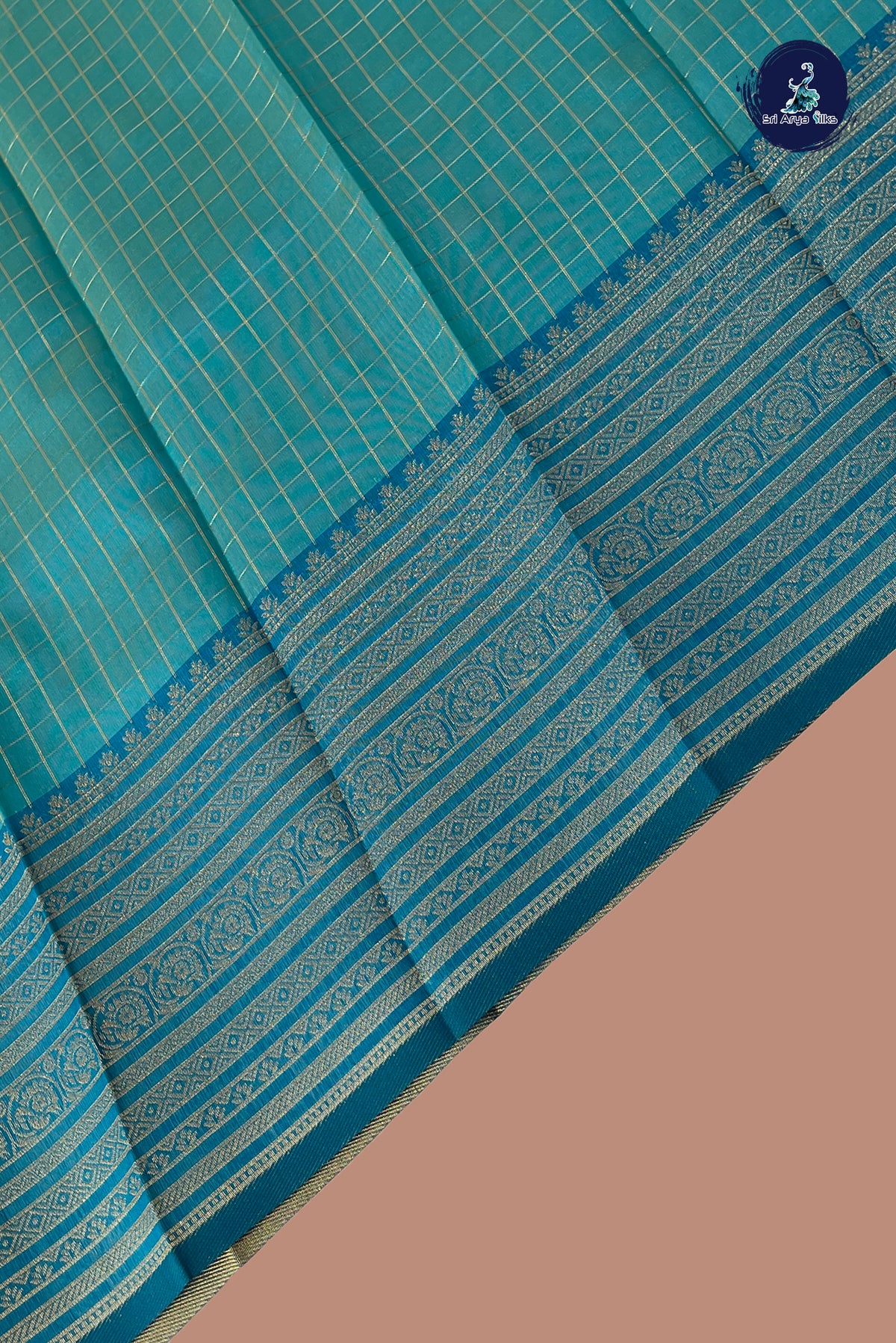 Dual Tone Blue Semi Silk Saree With Zari Checked Pattern