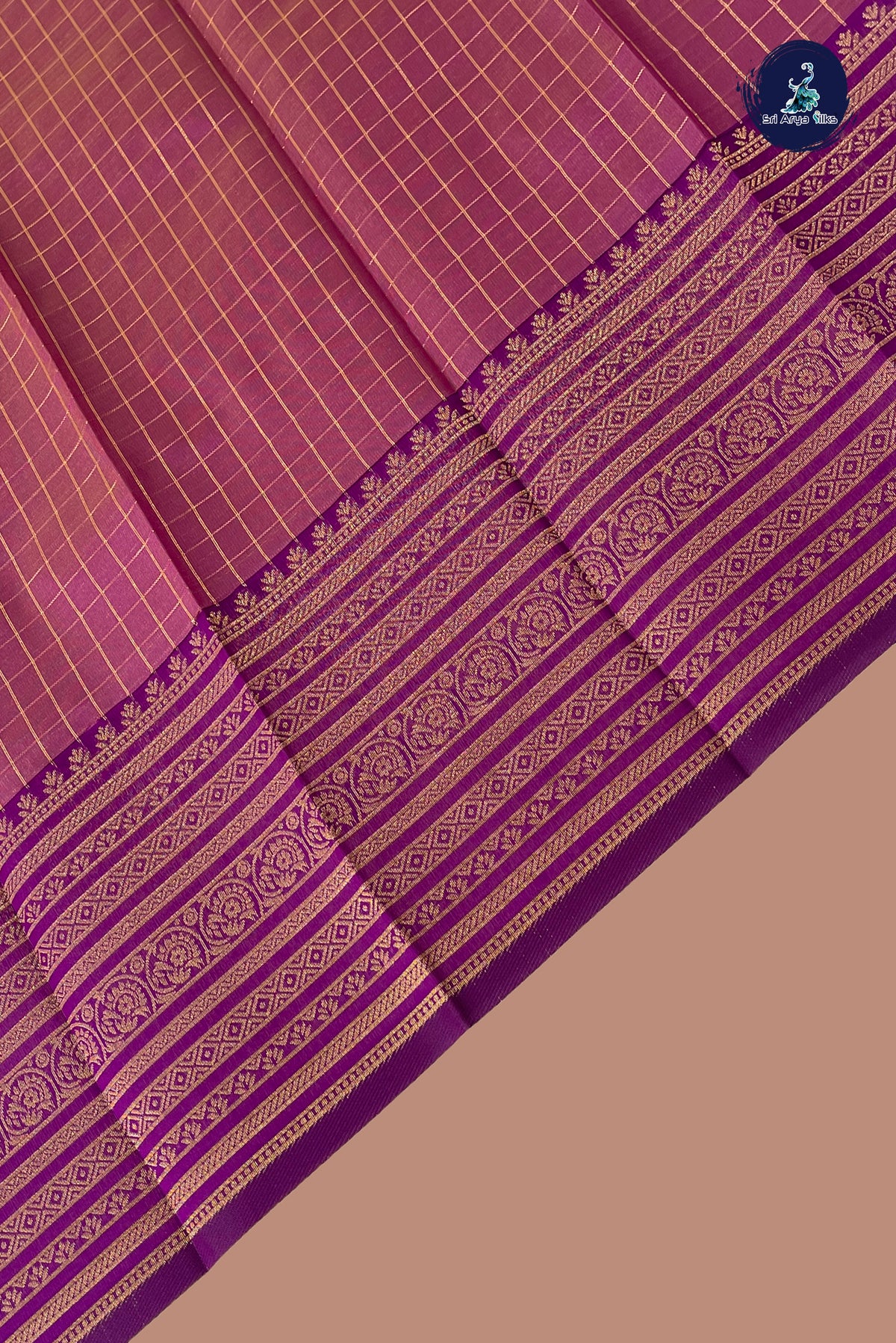 Dual Tone Purple Semi Silk Saree With Zari Checked Pattern