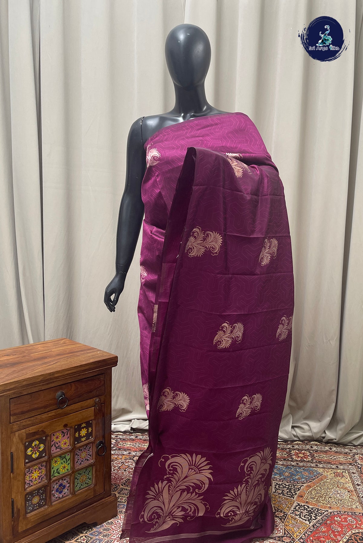 BeetRoot Shade Semi Silk Saree With Zari Buttas Pattern