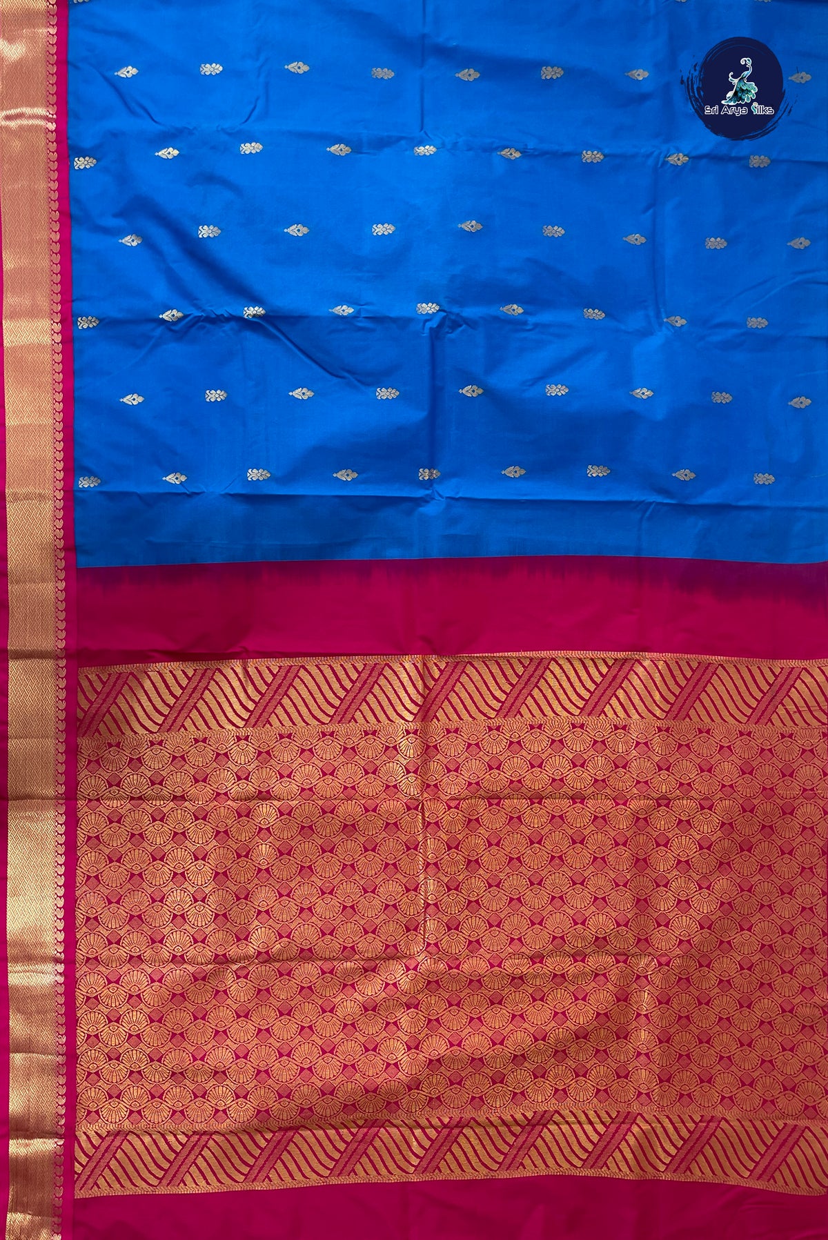 Blue Semi Silk Saree With Zari Buttas Pattern