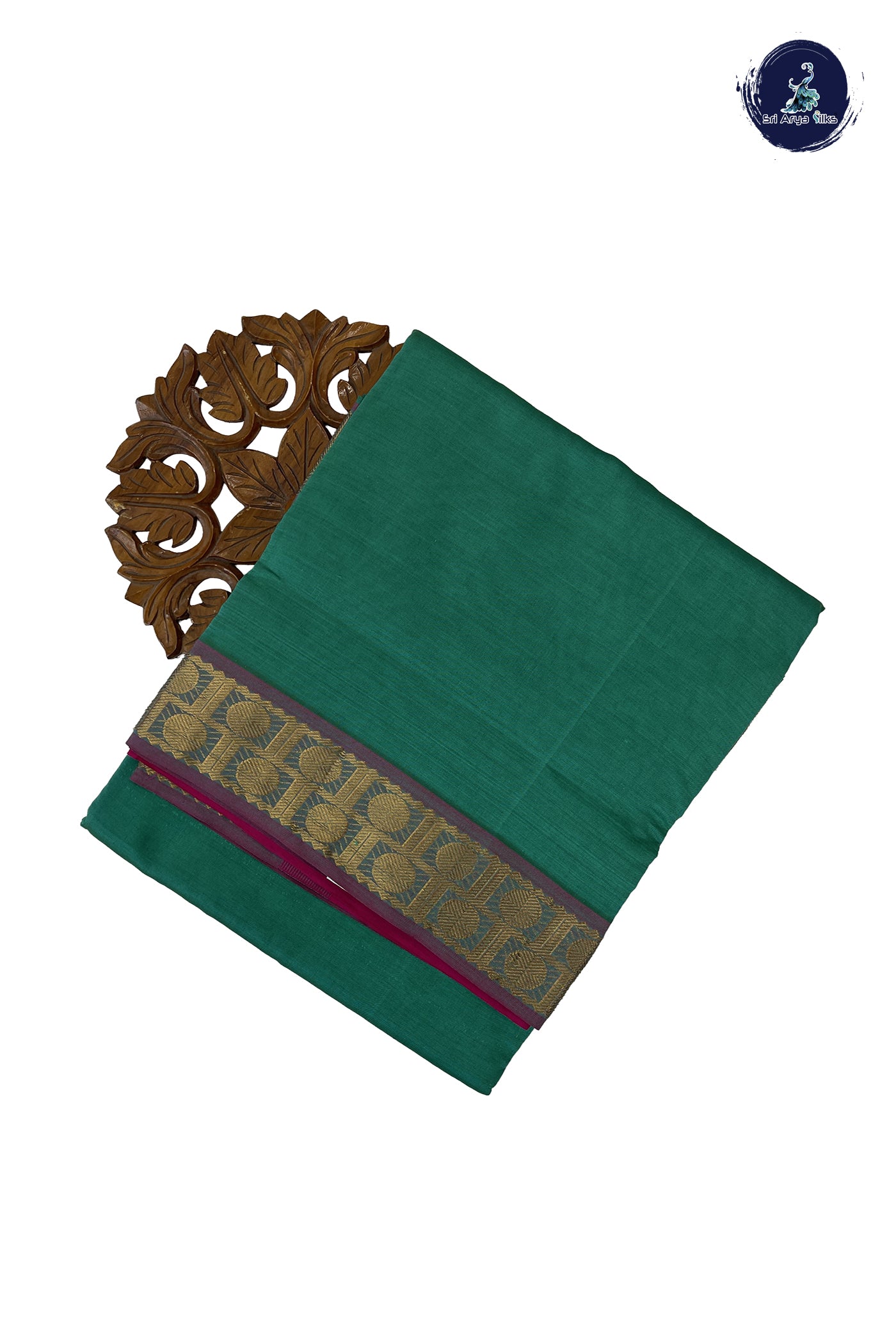 Green Madisar Semi Silk Cotton Saree With Plain Pattern