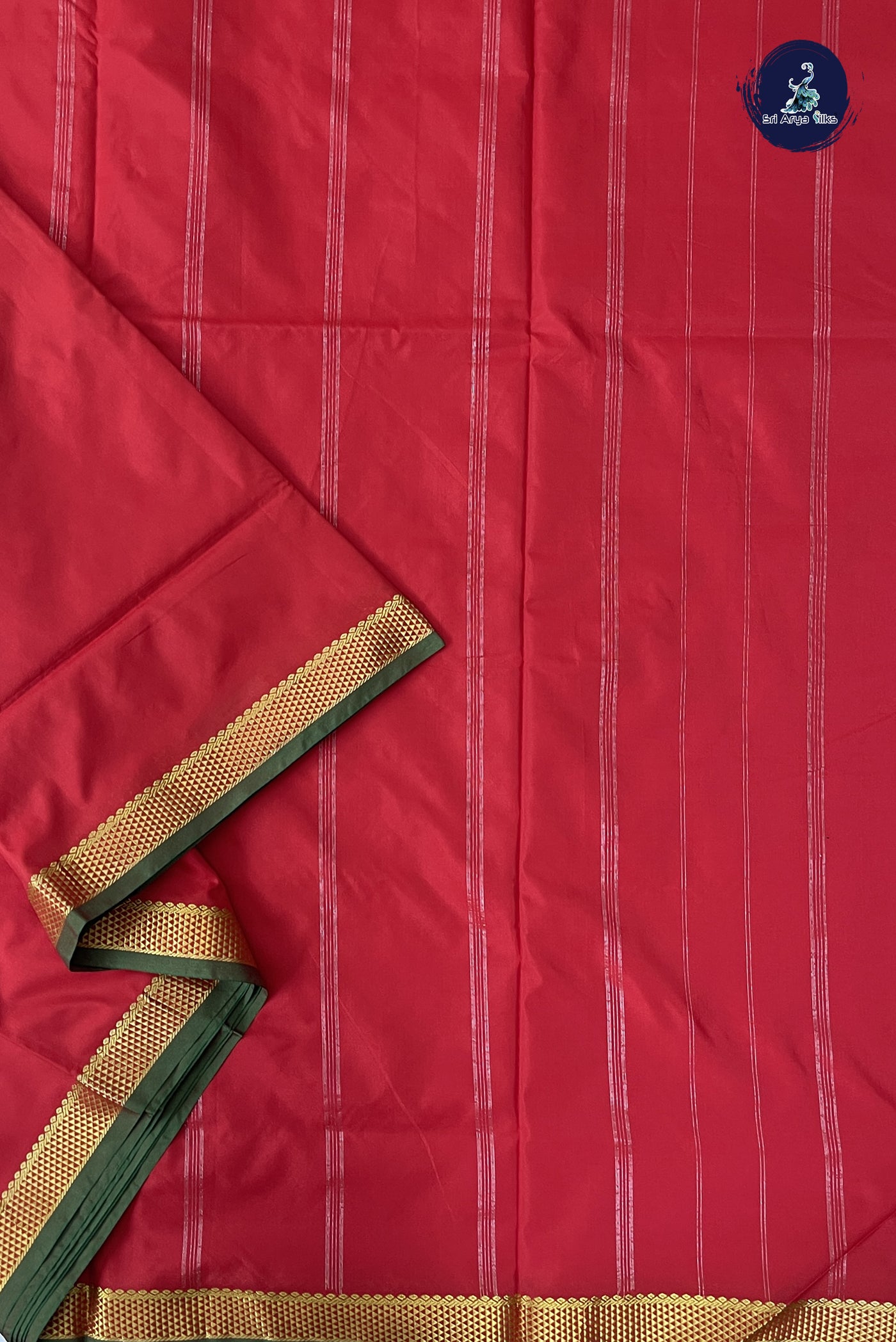 Red Madisar Semi Silk Saree With Plain Pattern