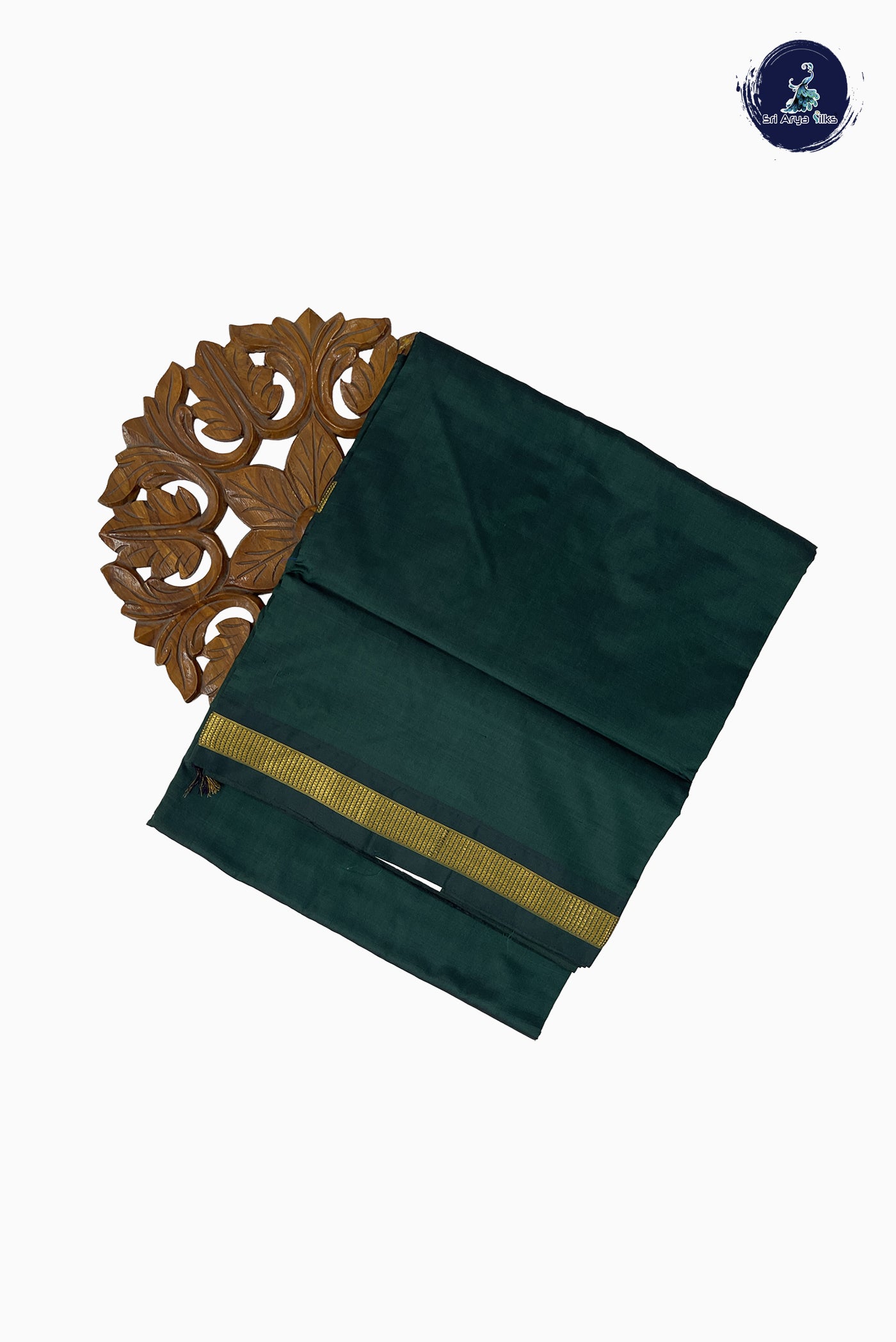 Bottle Green Madisar 10 Yards Silk Saree With Plain Pattern