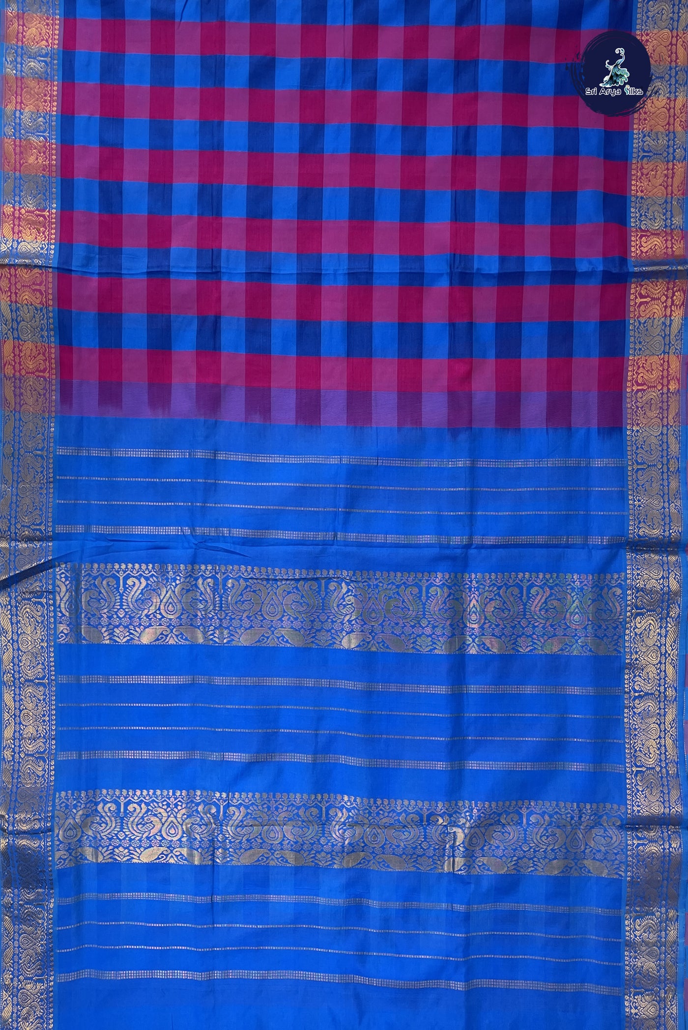 Multi Colour Madisar Semi Silk Cotton Saree With Checked Pattern