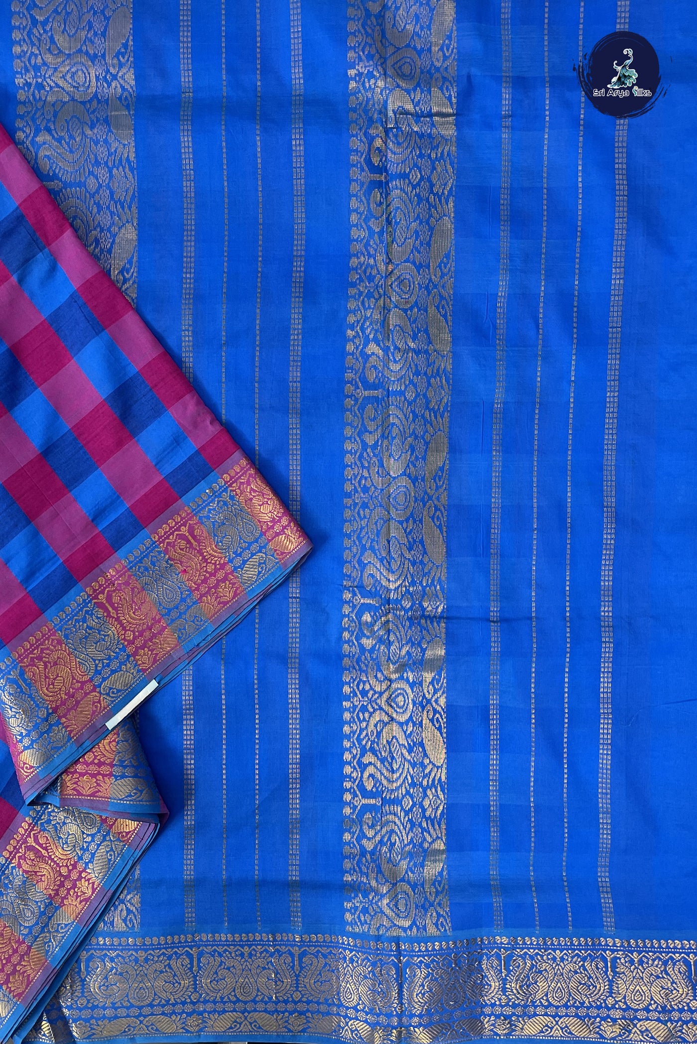 Multi Colour Madisar Semi Silk Cotton Saree With Checked Pattern