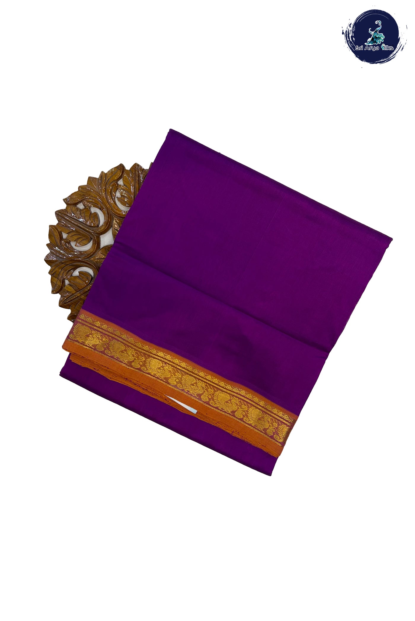 Purple 10 Yards Silk Cotton Saree With Plain Pattern
