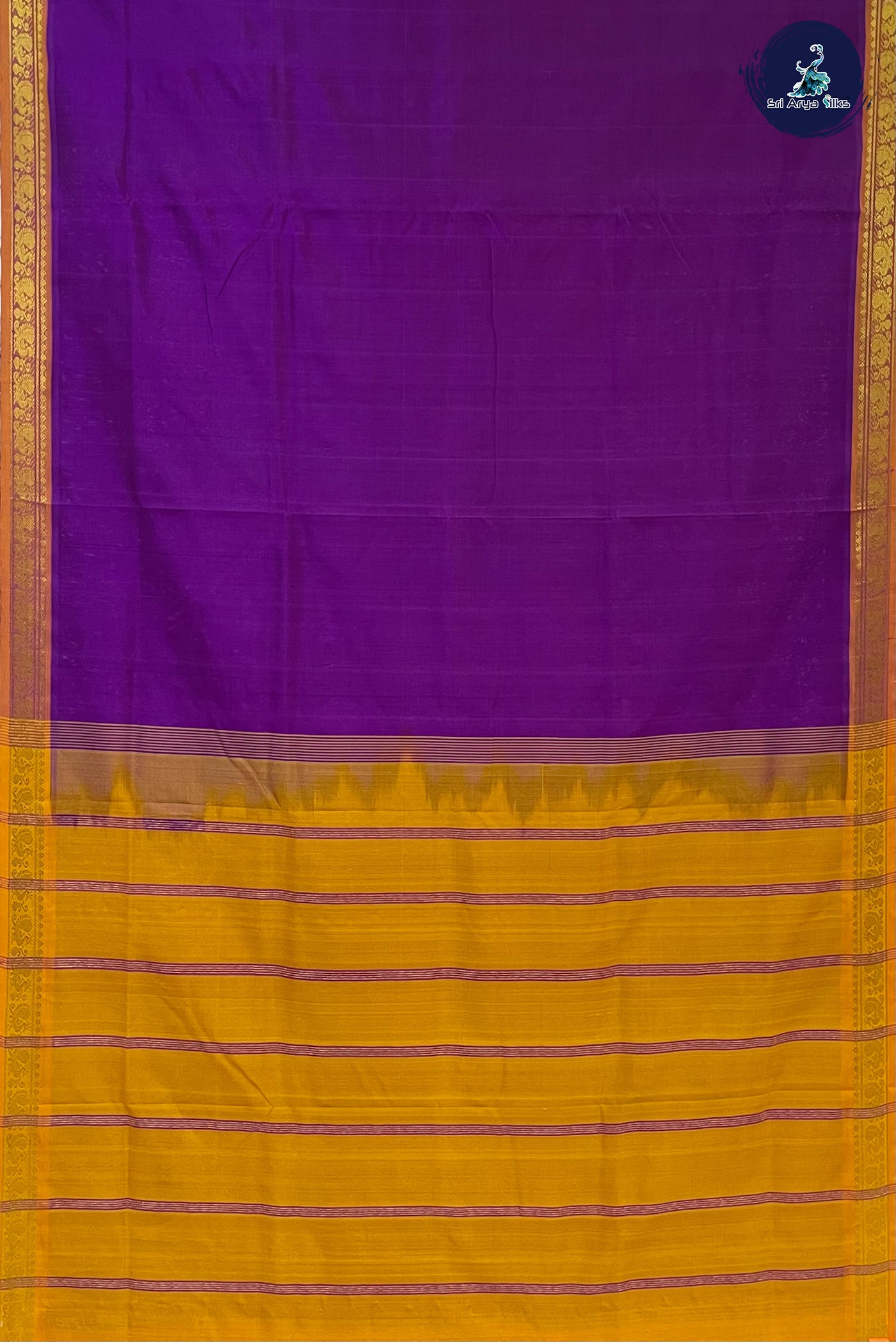 Purple 10 Yards Silk Cotton Saree With Plain Pattern