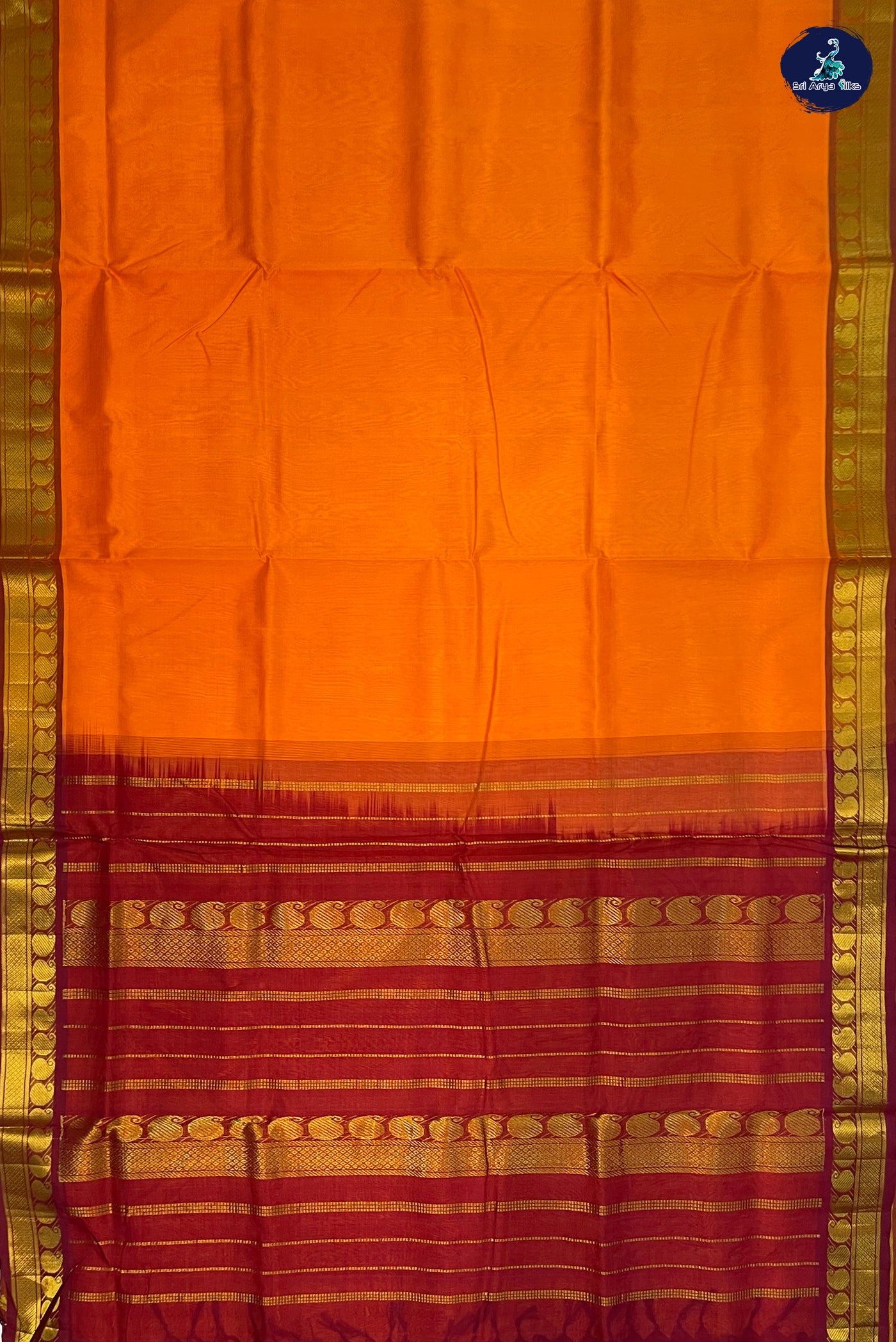 Light Orange 10 Yards Silk Cotton Saree With Plain Pattern