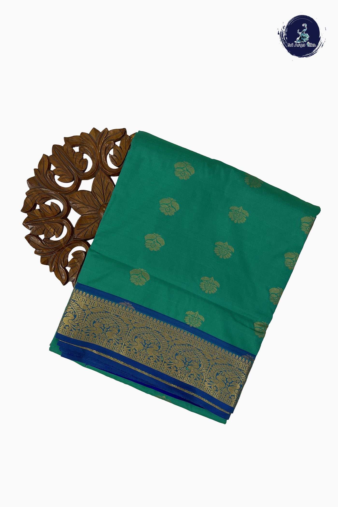 Teal Madisar Semi Silk Saree With Zari Buttas Pattern