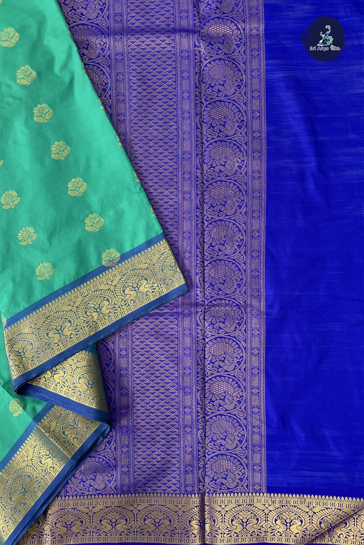 Teal Madisar Semi Silk Saree With Zari Buttas Pattern