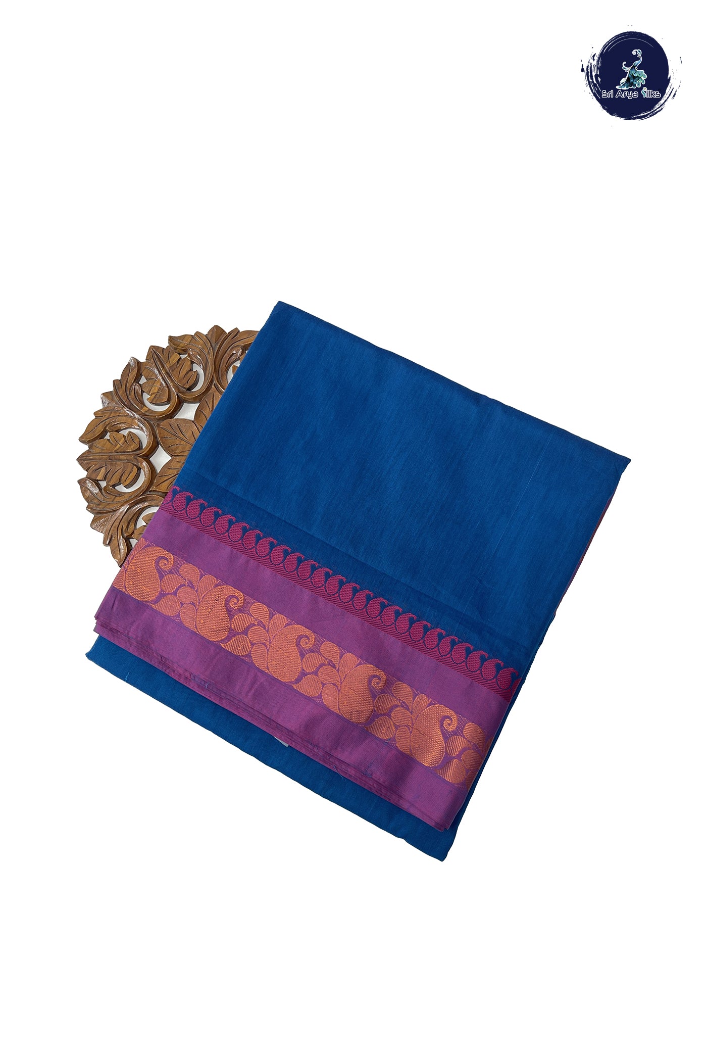 Copper Sulphate Blue Madisar Cotton Saree With Plain Pattern