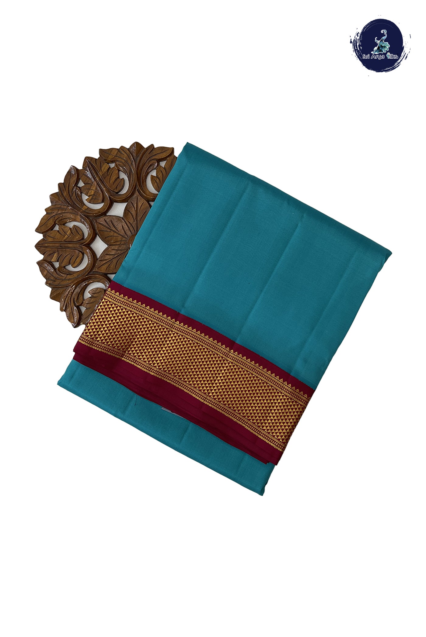 Teal Blue Madisar 10 Yards Silk Saree With Plain Pattern