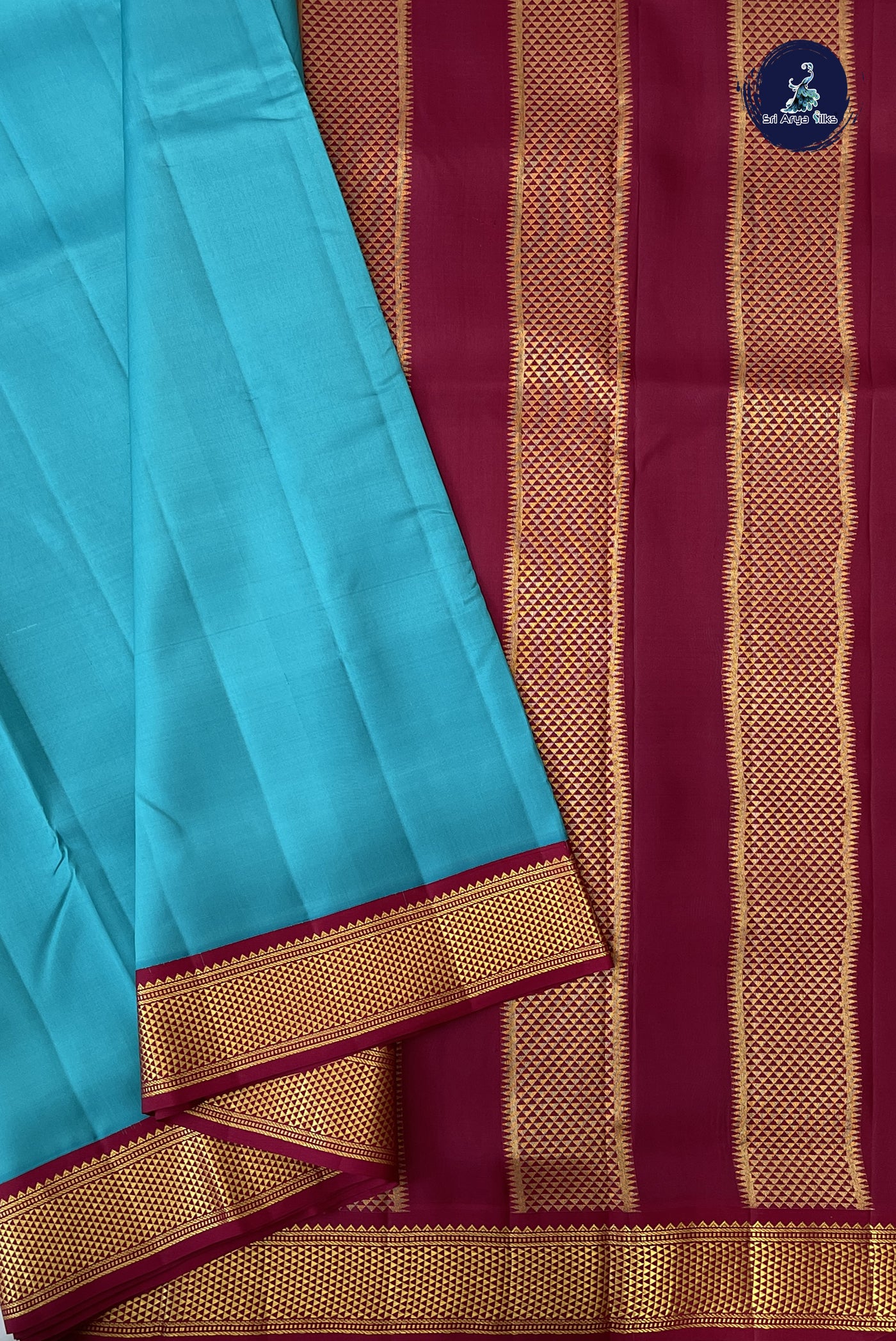 Teal Blue Madisar 10 Yards Silk Saree With Plain Pattern
